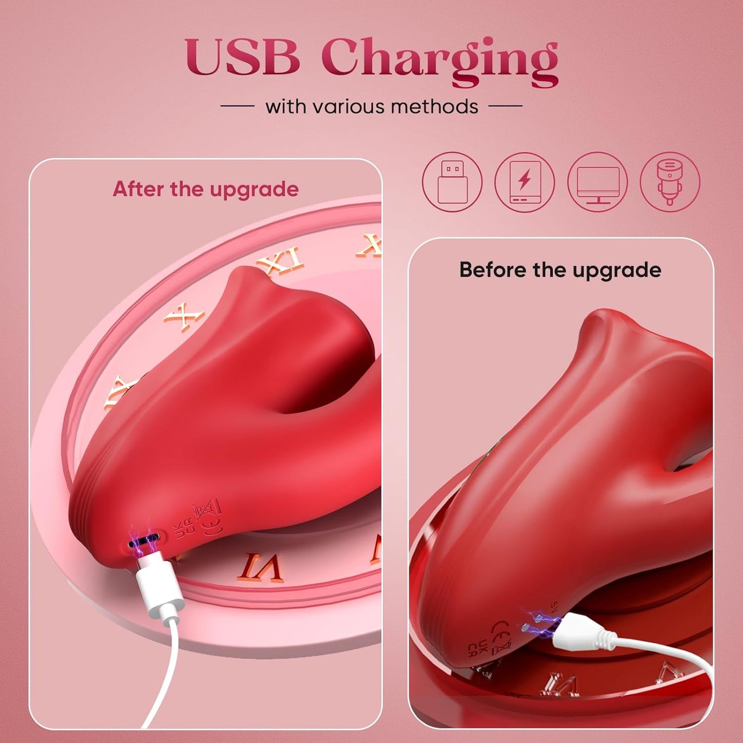 Vibrator Adult Sex Toys for Women, Tongue Rose Sex Toy Dildo Vibrators G Spot Vibrator with 10 Licking Sucking & Flapping Clitoral Stimulator Anal Nipple for Female Men Couples - SinfulX - 