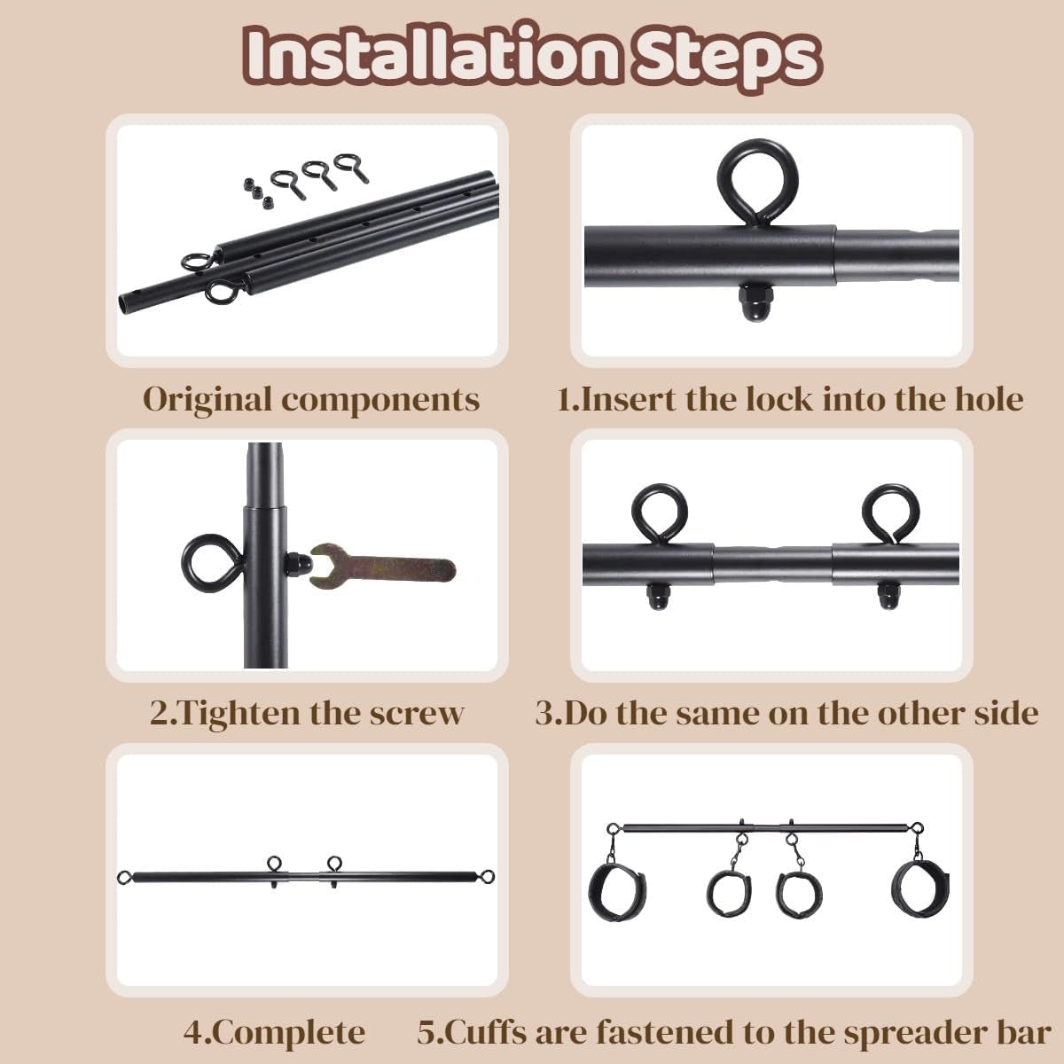 Spreader Bar BDSM Bondage Restraints Kit 11PCS Sex Toys Handcuffs Ankle Collar Cuffs Nipple Clamps Ball Gag Blindfold Paddle Dice PU Leather Lace Pattern Adjustable Adult Games for Couples - SinfulX - 