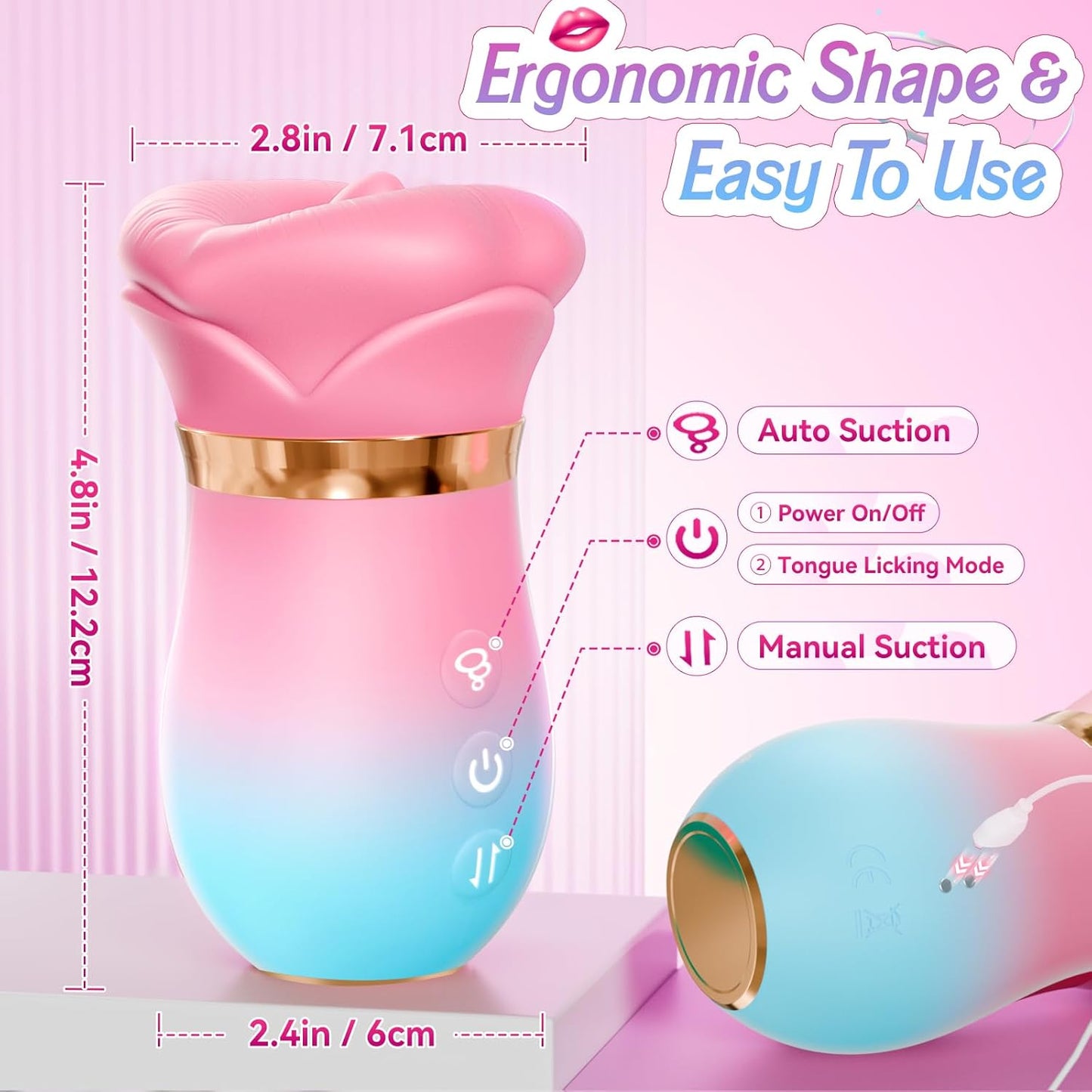 Vibrator Adult Sex Toys for Women - 5IN1 Mouth Sucking Vibrator Rose Sex Toy, 10 Tongue Licking, 3 Auto & 1 Manual Sucking Adult Toys New APP, Anal Clit Nipple Vibrators Female Couples Sex Toys - SinfulX - 