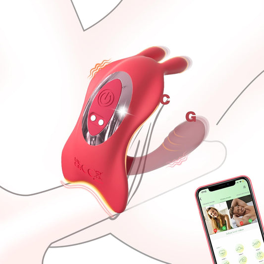 Couples App Remote Control Wearable Vibrator, Couple Women Adult Sex Toys, Long Distance Panty Vibrator with Rabbit Stimulator for G Spot Clitoral Penis Pleasure,  Female Kinky Sex Toy Game