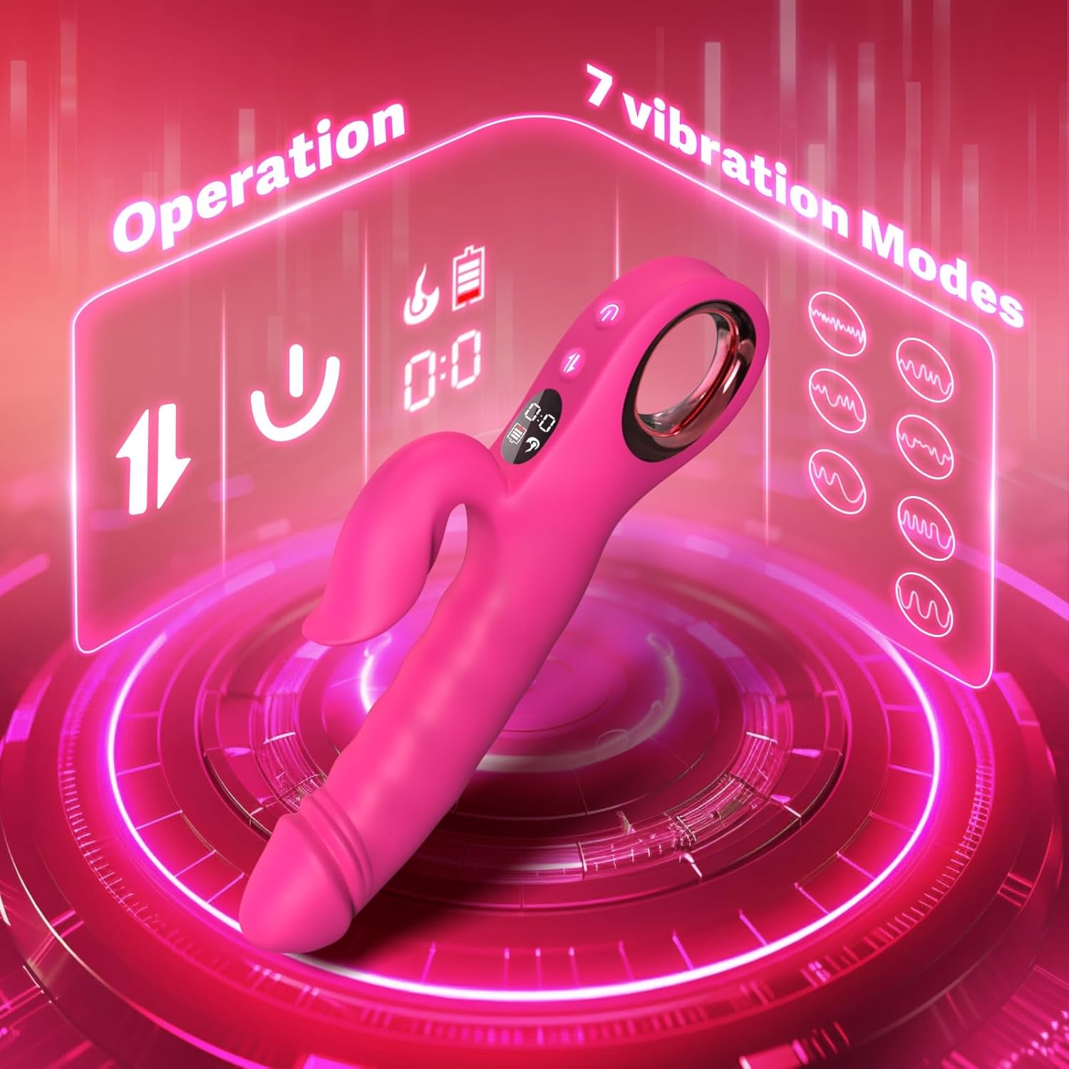 LuxeWave LCD Thrusting Rabbit Vibrator 7 Modes Magnetic Charge - SinfulX - 