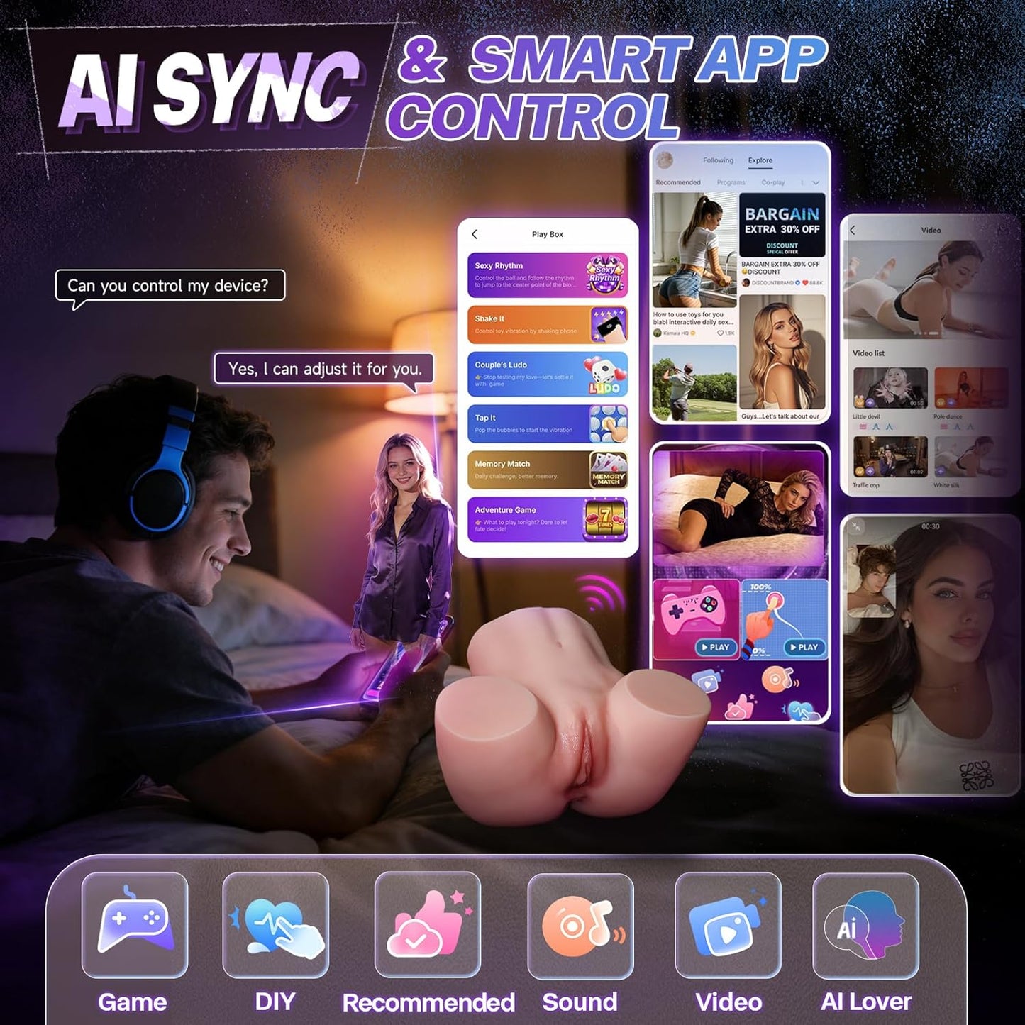 AI Sync Automatic Male Masturbator Sex Doll, 10 Suction & Vibration for Infinite Human - Like Simulation & Realistic Pleasure Mens Sex Dolls Penis Pump Vibrator for Men Adult Toys Stroker - SinfulX - 