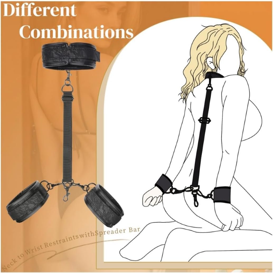 Spreader Bar Sex Toys BDSM Bondage Restraints Neck Collar Handcuffs Ankle Cuffs PU Leather Adjustable SM Games for Adult Couples - SinfulX - 