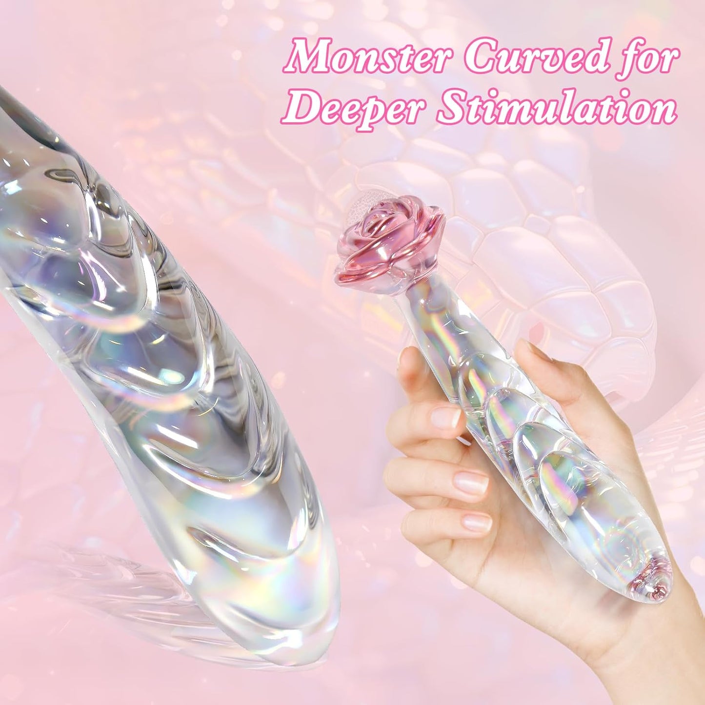 Anal Dildo Glass Rose Sex Toy - Butt Plug Rainbow Monster Dildo for Beginner, 7.2 Inch Small Glass Dildo as a Clitoral G Spot & Anal Plug Sex Toys for Men Women & Couples Sexual Pleasure - SinfulX - 