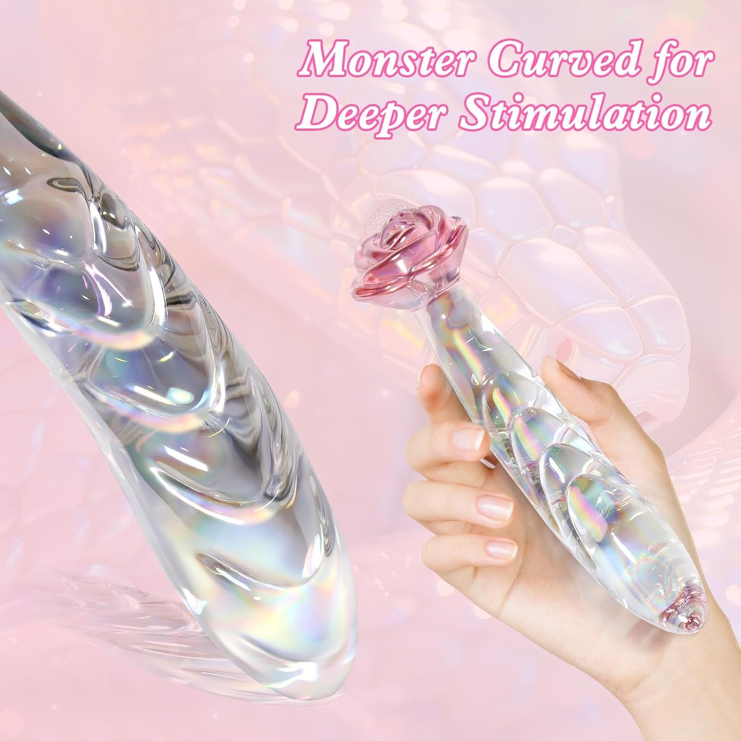 Anal Dildo Glass Rose Sex Toy - Butt Plug Rainbow Monster Dildo for Beginner, 7.2 Inch Small Glass Dildo as a Clitoral G Spot & Anal Plug Sex Toys for Men Women & Couples Sexual Pleasure - SinfulX - 