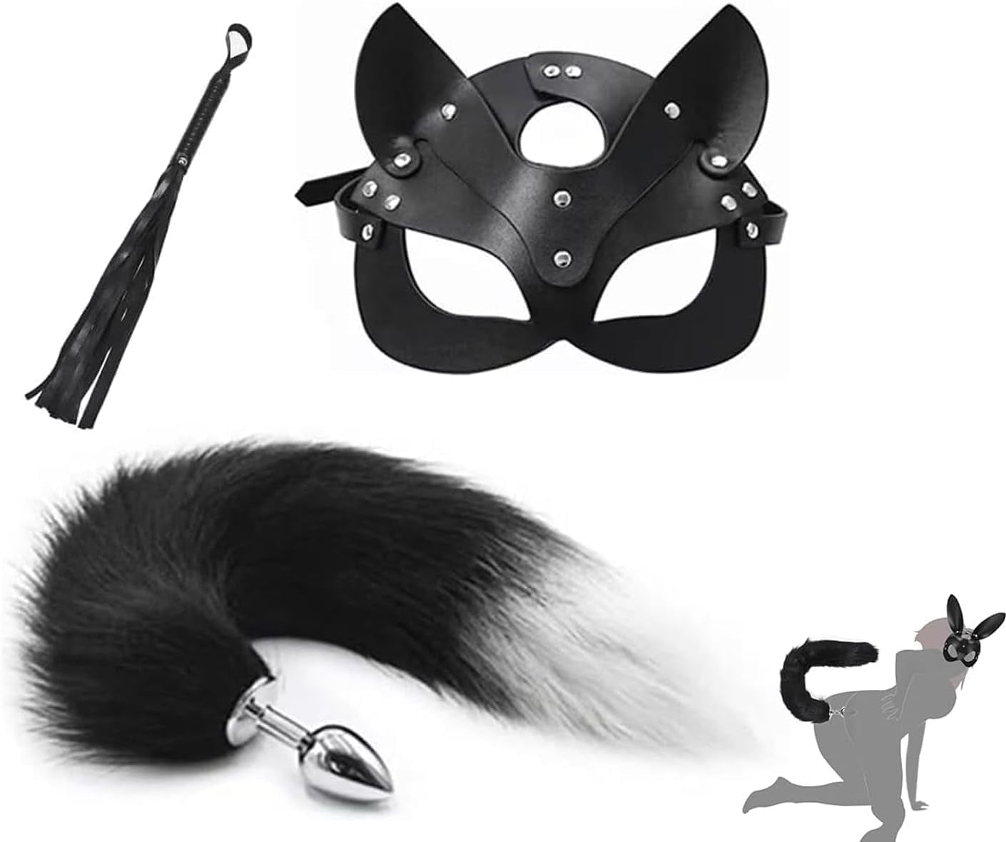 NightFeral Tail Anal Plug Mask Whip BDSM Cosplay Set - SinfulX - 