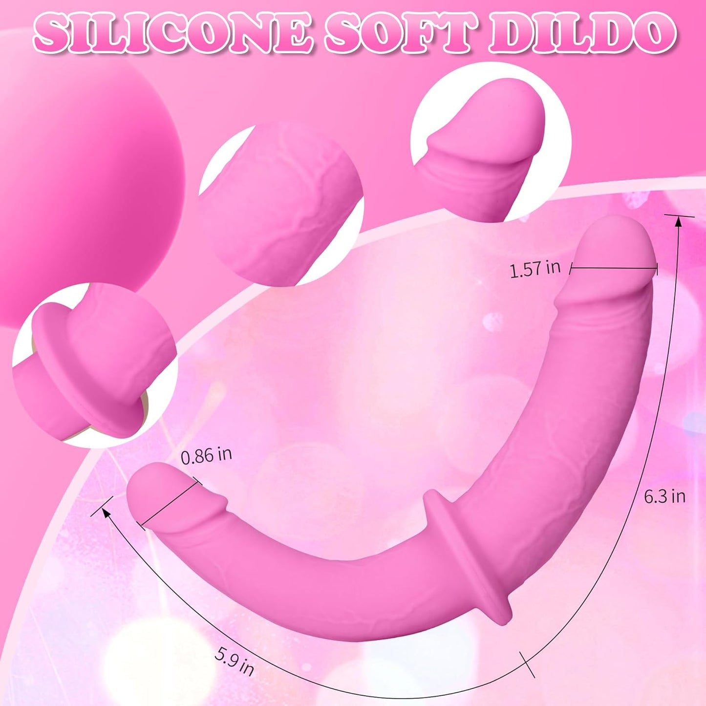 Strap on Dildo Womens Sex Toys - Double Ended Dildo Flesh Silicone Fantasy Dildo Long Dildos Strap on Harness Big Anal Dildos Female Sex Toy Adult Toys for Women（Pink - SinfulX - 
