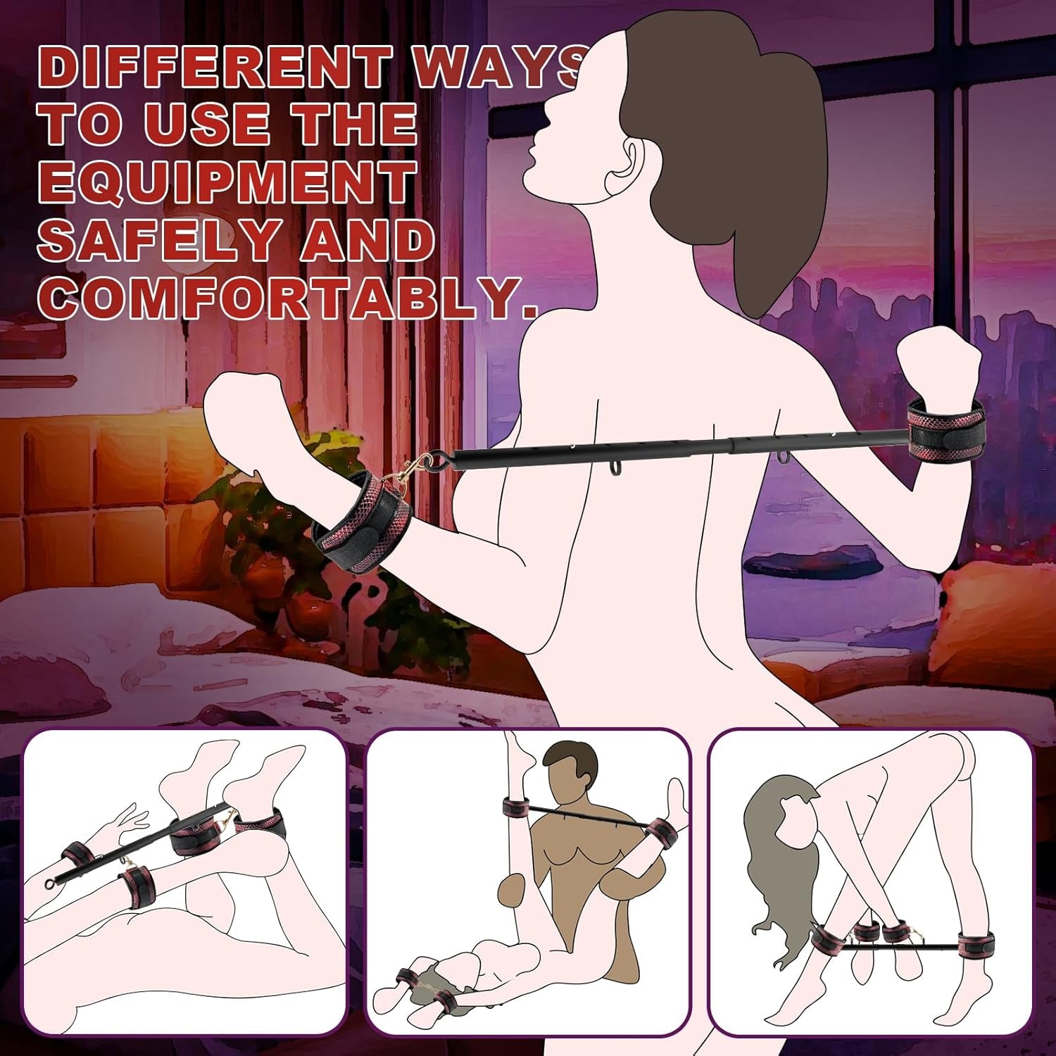 Leg Spreader Bar Adjustable Bondage Restraint BDSM Set Wrist Ankle Straps Connecting Rods for Customizable Adult Play Scenarios (One Piece Set) - SinfulX - 