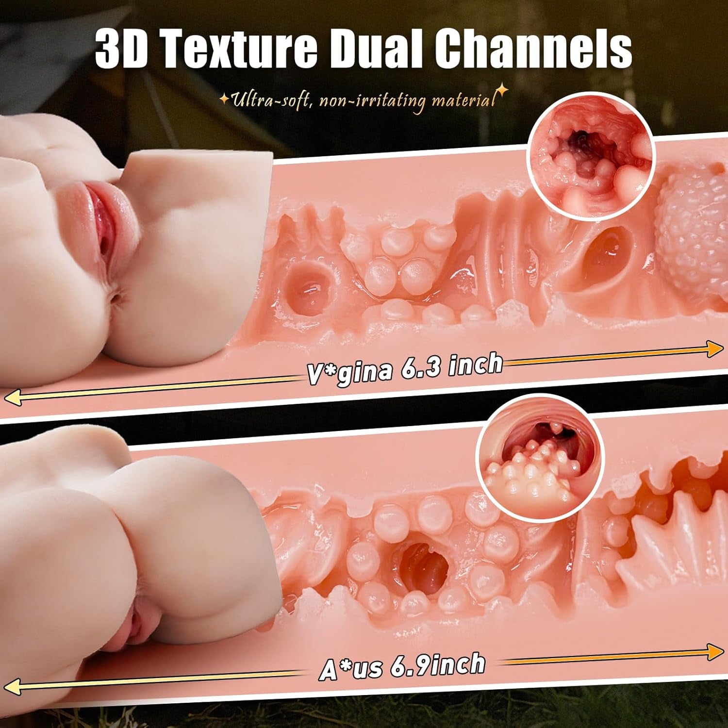 Ultra - Realistic Sex Doll Male Sex Toys for Men, 7.8LB Male Masturbator Sex Toy Ergonomic Grip Waist & Open - Angle Legs Sex Dolls Tight Vaginal & Anal Channel Adult Toys Flesh Stroker Light - SinfulX - 