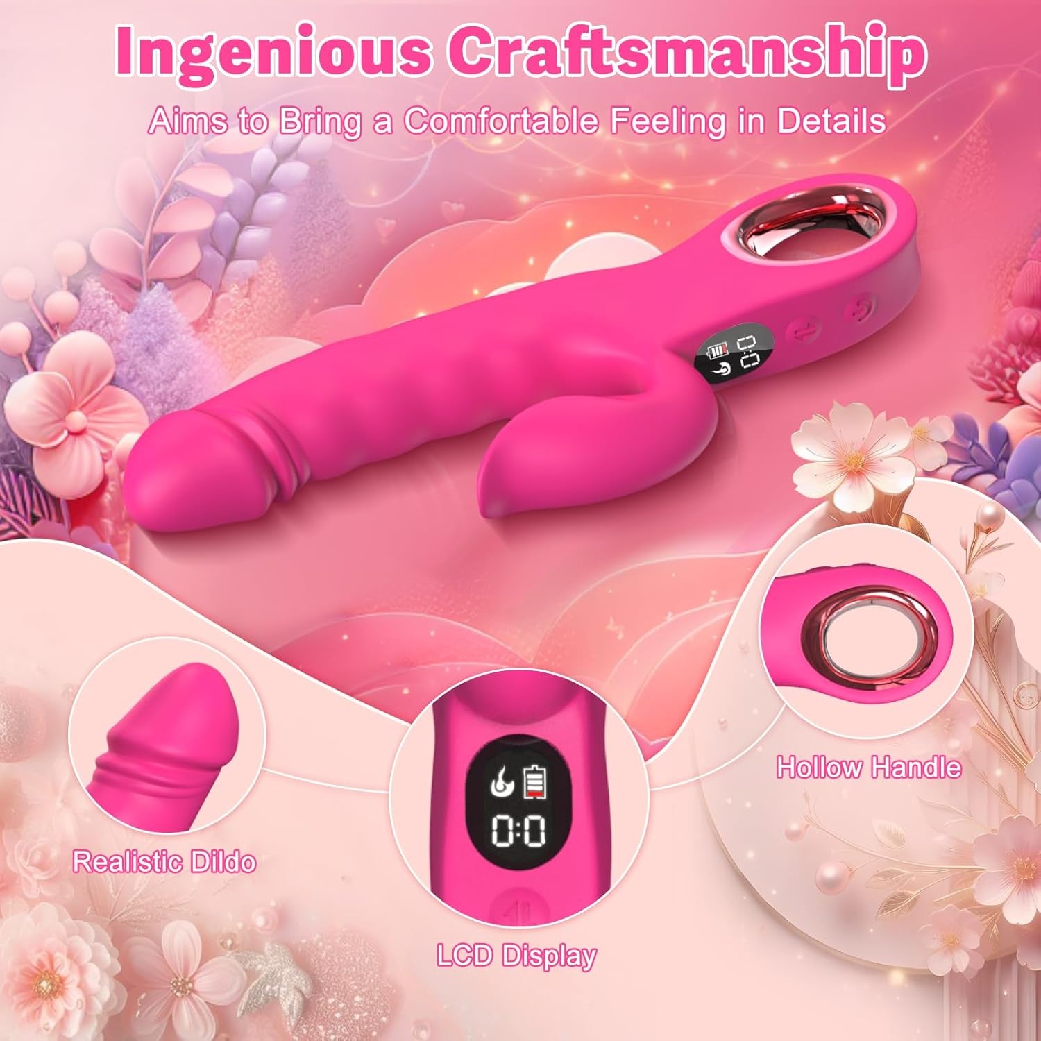 LuxeWave LCD Thrusting Rabbit Vibrator 7 Modes Magnetic Charge - SinfulX - 
