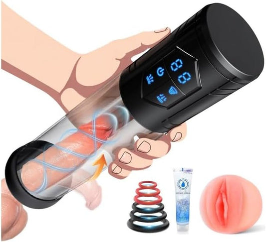 Penis Pump Sex Toys,Automatic Enlargers & Extend Pump with 8 Erection Training Modes,Erection Enhancing, Long Lasting Stronger,Penis Entender Erection Pumps,Sex Toys - Pumps & Enlargers (6 Cock Rings) - SinfulX - 