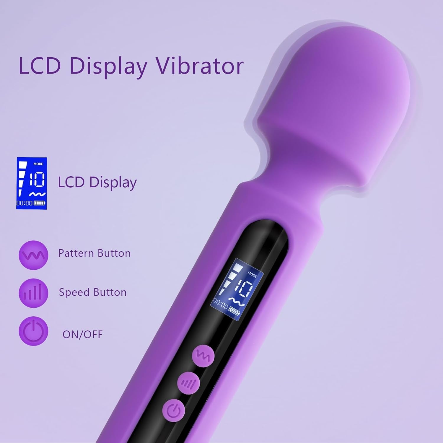 VoltAura 12" Wand Vibrator LCD Display 10 Modes Rechargeable - SinfulX - Personal Care > Sexual Wellness > Wand Vibrator