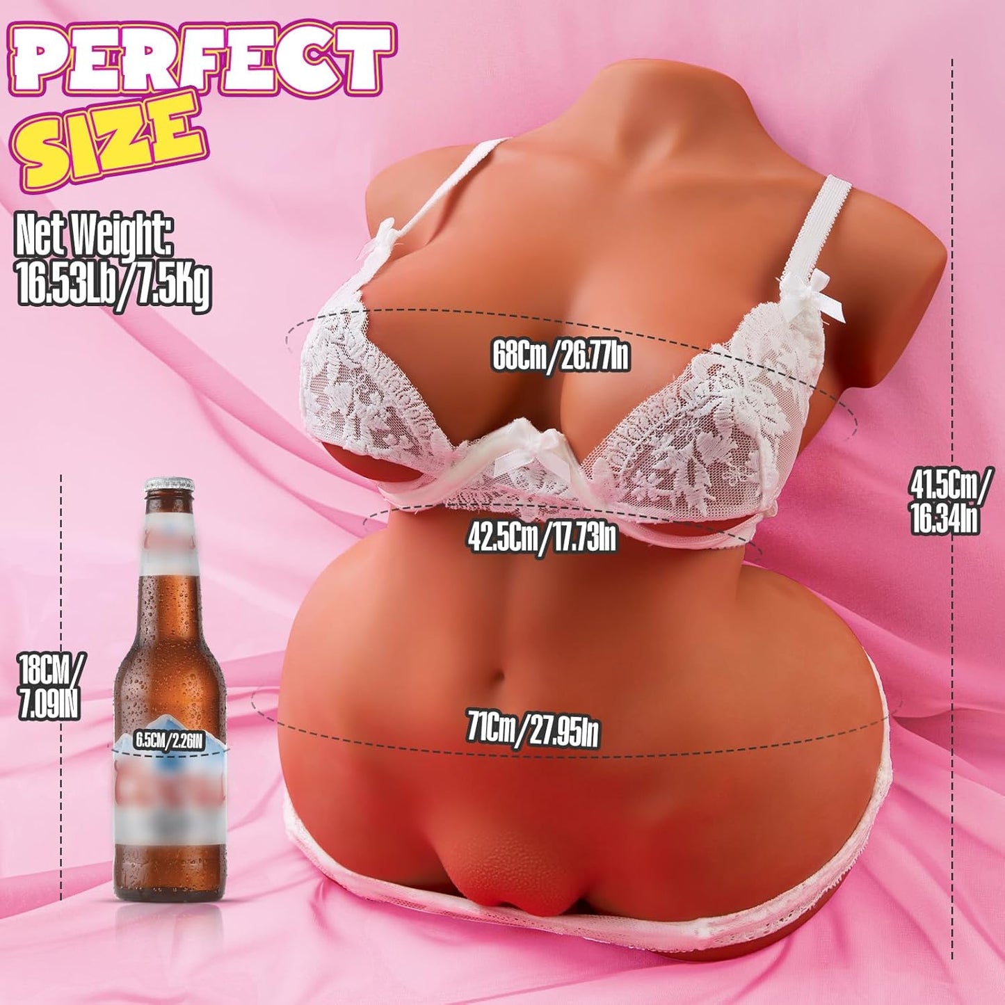 16LB Sex Doll Male Sex Toy - Male Masturbator Realistic Sex Dolls Torso with Big Boobs Butt Realistic Vagina, Male Stroker with Realistic Textured Vaginal Anal Tunnel for Masturbation - SinfulX - 