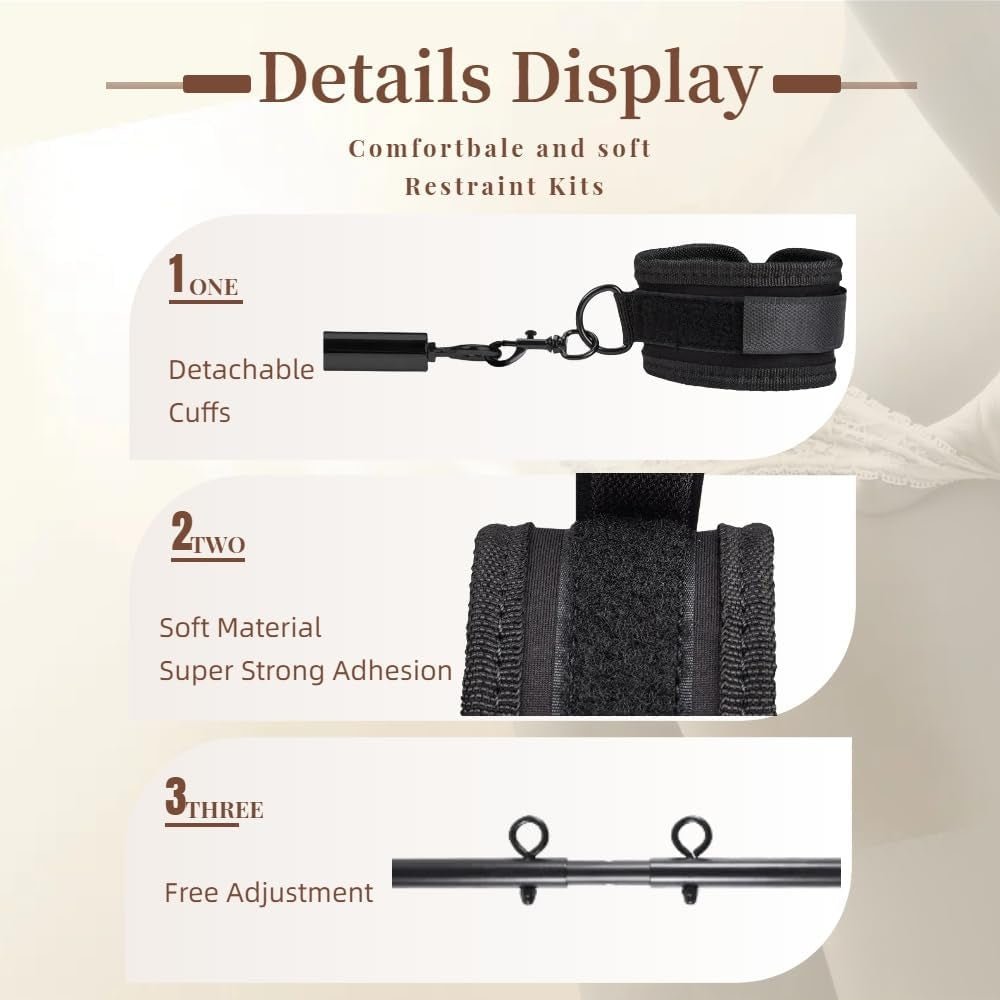 Spreader Bar Sex Toys Sex Furniture Restraints with Handcuffs Ankle Cuffs BDSM Bondage Set for Couples Adults SM Games Sex Play Adjustable and Detachable 22 - 36 Inch (Black) - SinfulX - 