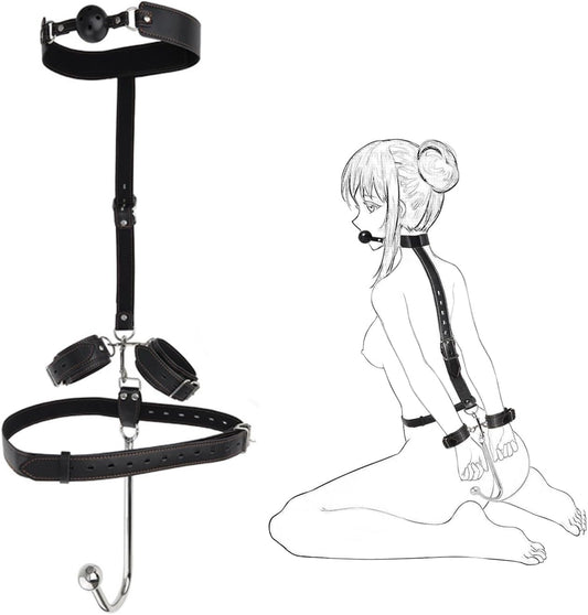 Anal Hook BDSM Sex Bondage, Ball Gag Restraints Kit, Sex Toys for Couple Adjustable behind Back Handcuffs Bondage Restraints Set, Bed SM Adult Sex Game Play, Sex Toys for Beginner - SinfulX - 