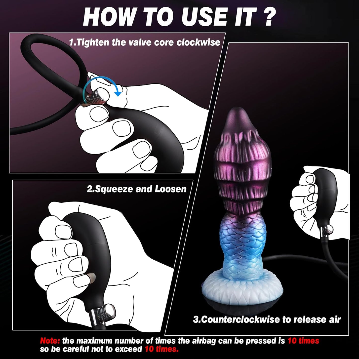 Inflatable Dildo Monster Knot Dildo, Fantasy Inflatable Butt Plug Horse Dildos with Adjustable Thickness, Thick Knotted Anal Dildos with Super Strong Suction Cup, Adult Sex Toys for Women Men - SinfulX - 
