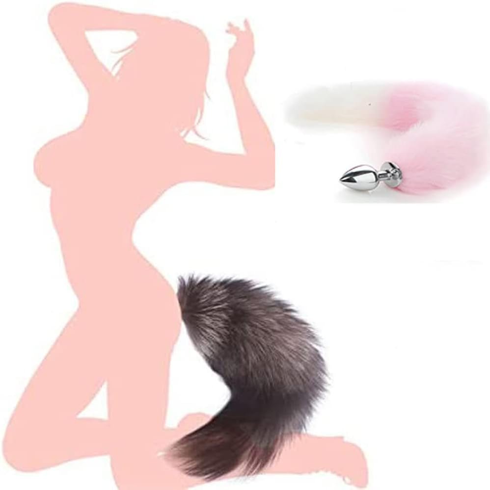 BlushFur Pink White Fox Tail Steel Butt Plug 18" - SinfulX - 