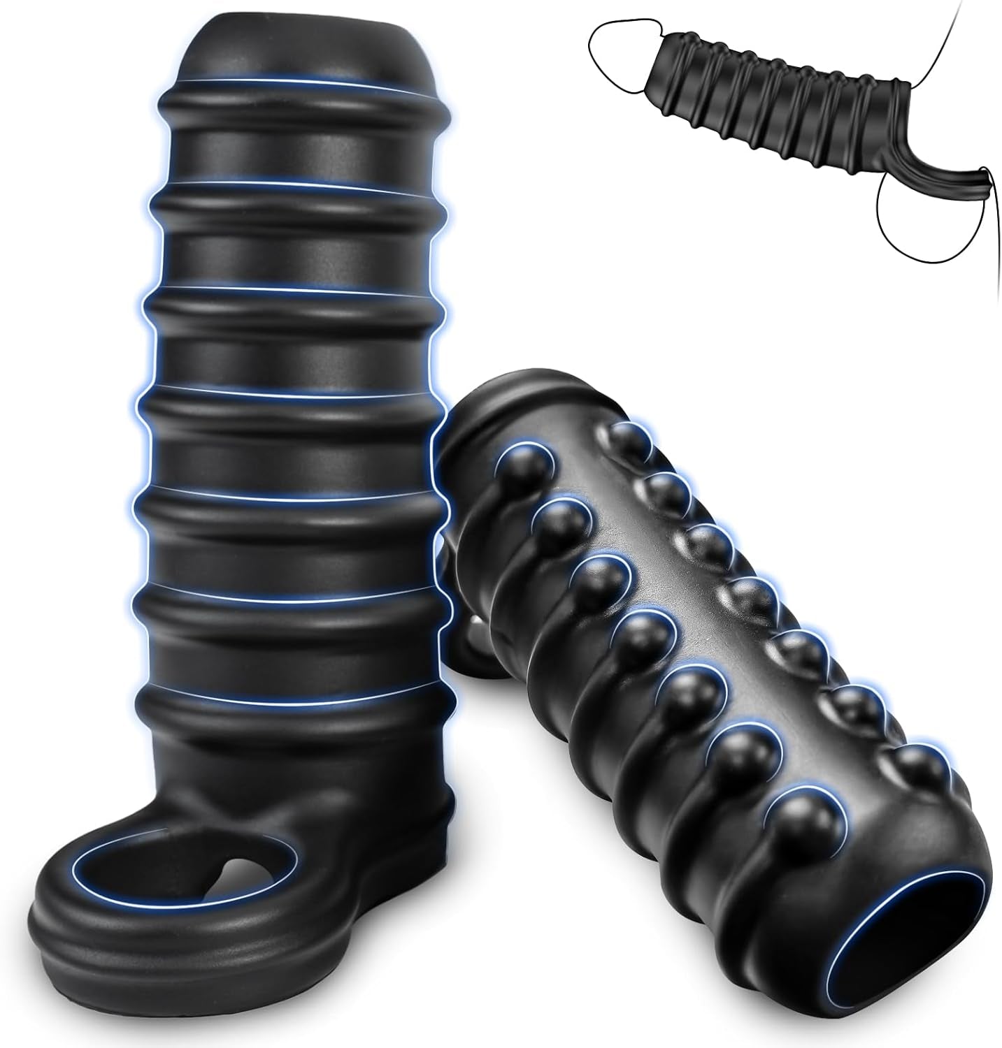Penis Sleeve for Men - Textured Girth Enhancer Cock Sleeve G Spot Stimulation, Silicone Cock Ring Reusable Penis Extender, Waterproof Penis Pump Sex Toys for Male & Couples - SinfulX - 