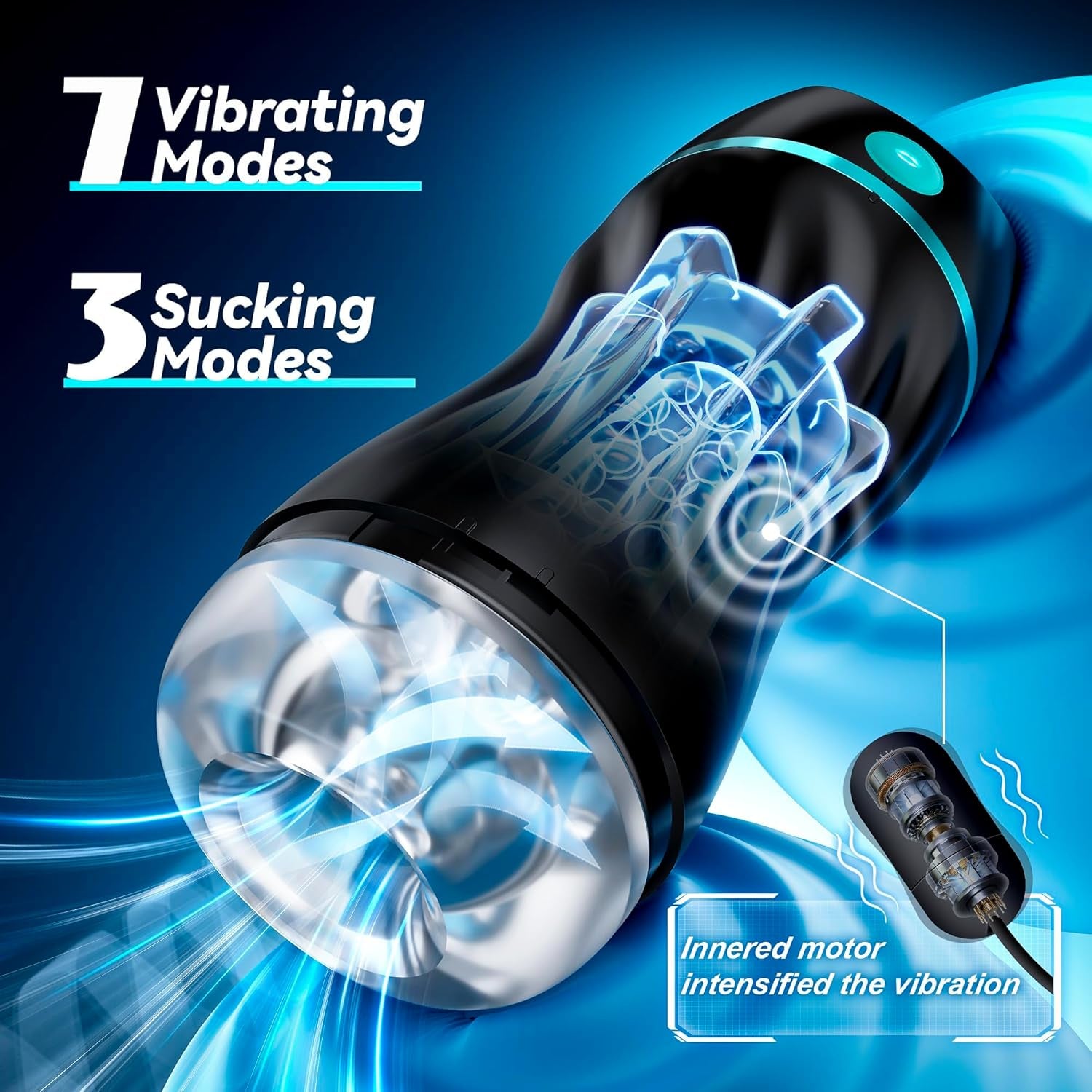 Male Masturbators Automatic with 7 Vibrating Modes & 3 Suction Modes, Strong Motor, 3D Textured Sleeve, USB Rechargeable Male Masturbator Easy to Clean - SinfulX - 