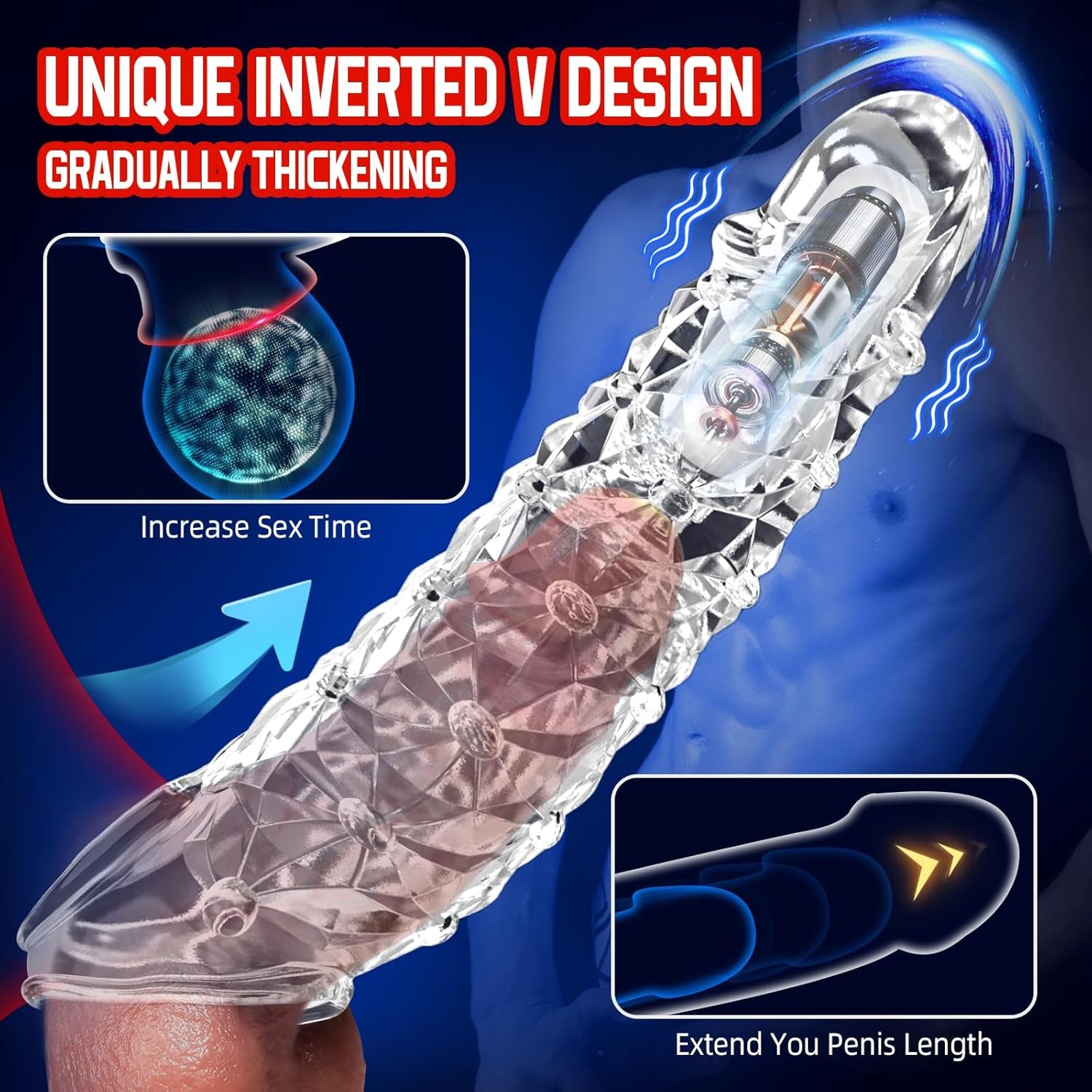 Penis Sleeve Vibrating Cock Sleeve, Penis Extension Reusable with Clitoral Stimulator, Soft Graininess Shaped Penis Extender, Penis Sleeve Enlarge Prolong, Sex Toy for Men and Women Pleasure