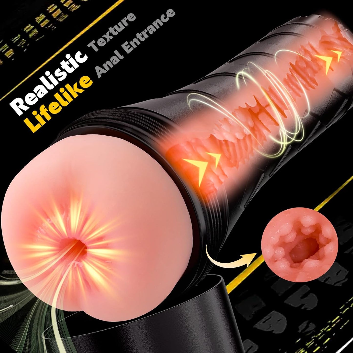 Anal Male Masturbator Cup with 8.5'' Depth Textured Sleeve, Lifelike Textured,Plump and Soft Fleshy Masturbating Stroker Toys, Portable Pocket Pussies Ass for Blowjob Sex Machine - SinfulX - 
