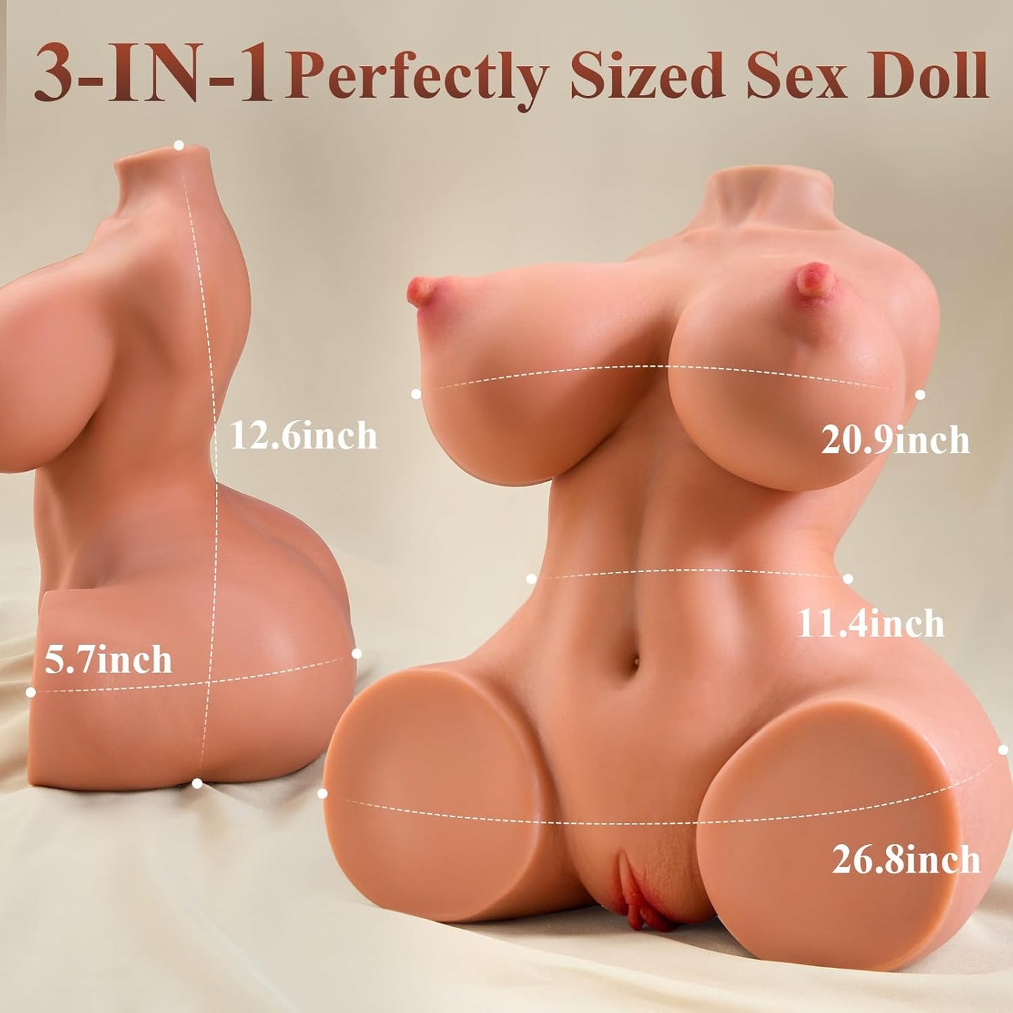 Sex Doll Male Masturbator Sex Toys - Adult Toys 3 in 1 Torso Sex Dolls Realistic Pocket Pussy, 8LB Masturbator Doll with 3D Textured Vagina Anal Channel Soft Boobs Adult Toy for Men Male Pleasure Toy - SinfulX - 