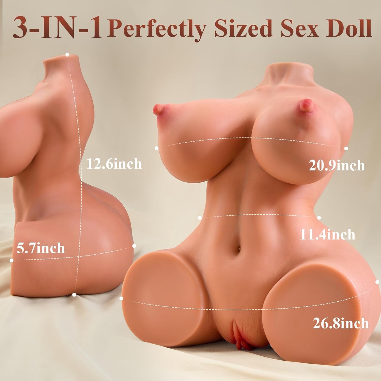 Sex Doll Male Masturbator Sex Toys - Adult Toys 3 in 1 Torso Sex Dolls Realistic Pocket Pussy, 8LB Masturbator Doll with 3D Textured Vagina Anal Channel Soft Boobs Adult Toy for Men Male Pleasure Toy - SinfulX - 