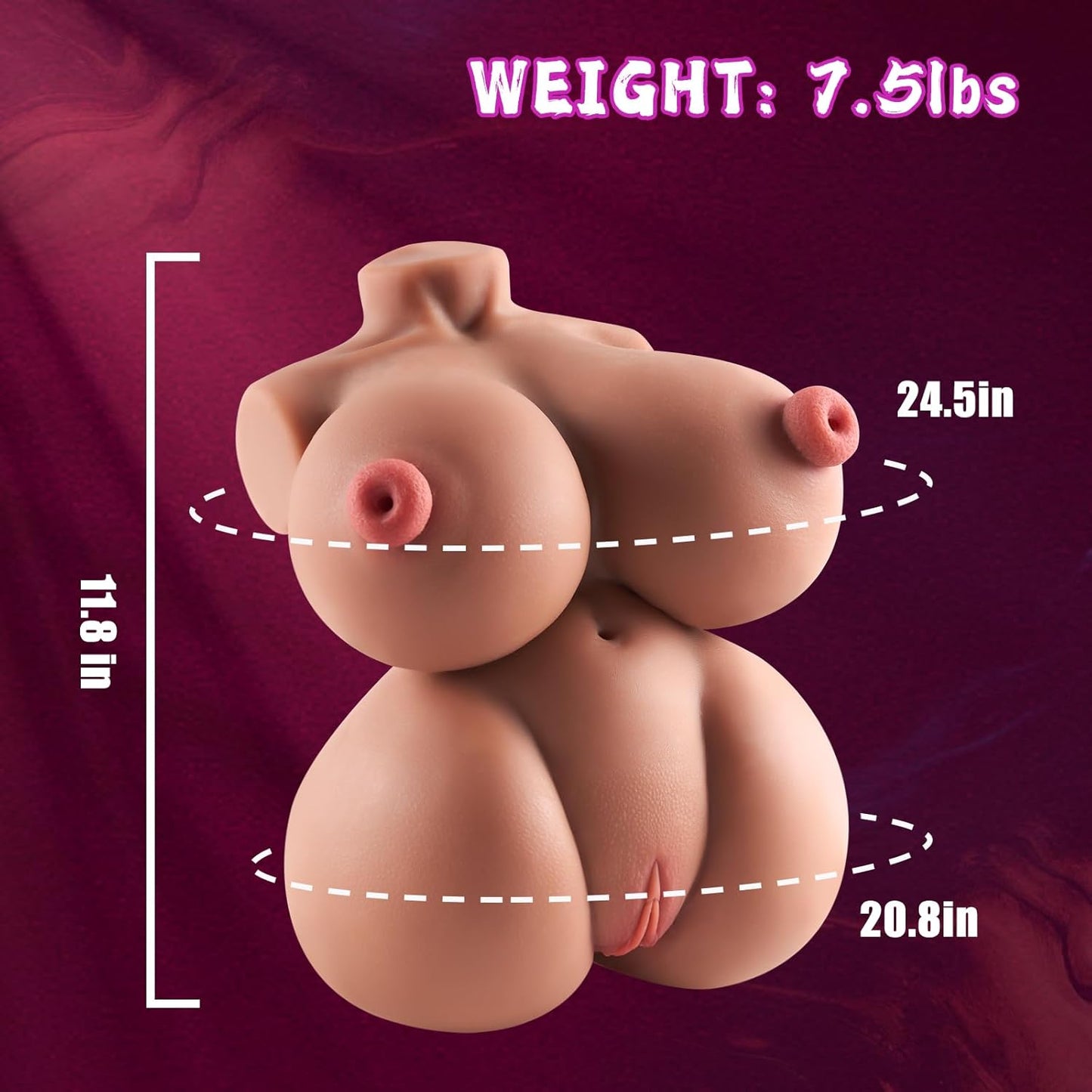 7.5Lb Sex Doll Torso for Men Male Masturbator, 4 in 1 Realistic Adult Sex Dolls Torso with Soft Pussy Ass Boobs Masturbation Penetrable Nipples Sex Toys for Men (Light Brown) - SinfulX - 