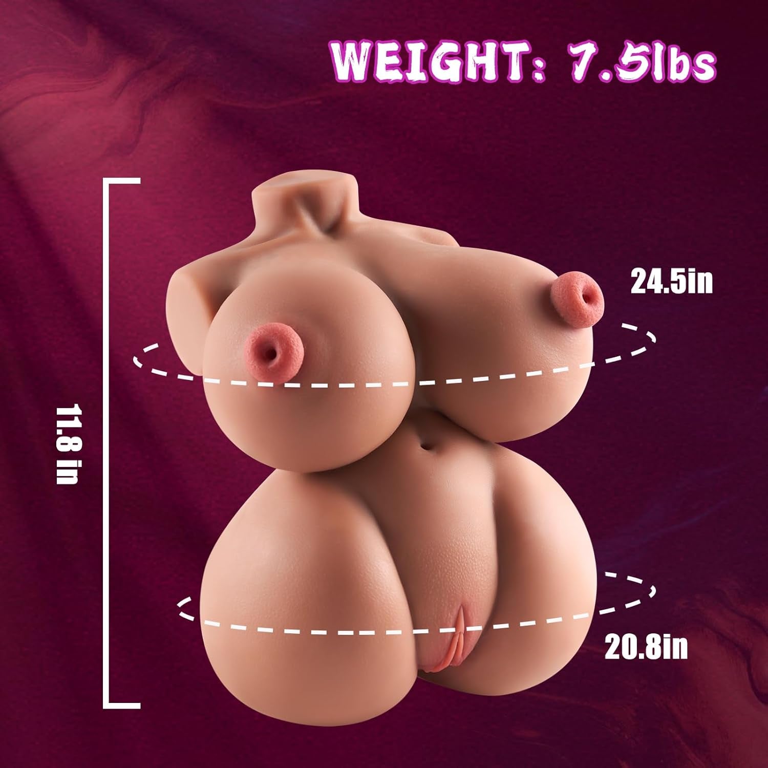 7.5Lb Sex Doll Torso for Men Male Masturbator, 4 in 1 Realistic Adult Sex Dolls Torso with Soft Pussy Ass Boobs Masturbation Penetrable Nipples Sex Toys for Men (Light Brown) - SinfulX - 
