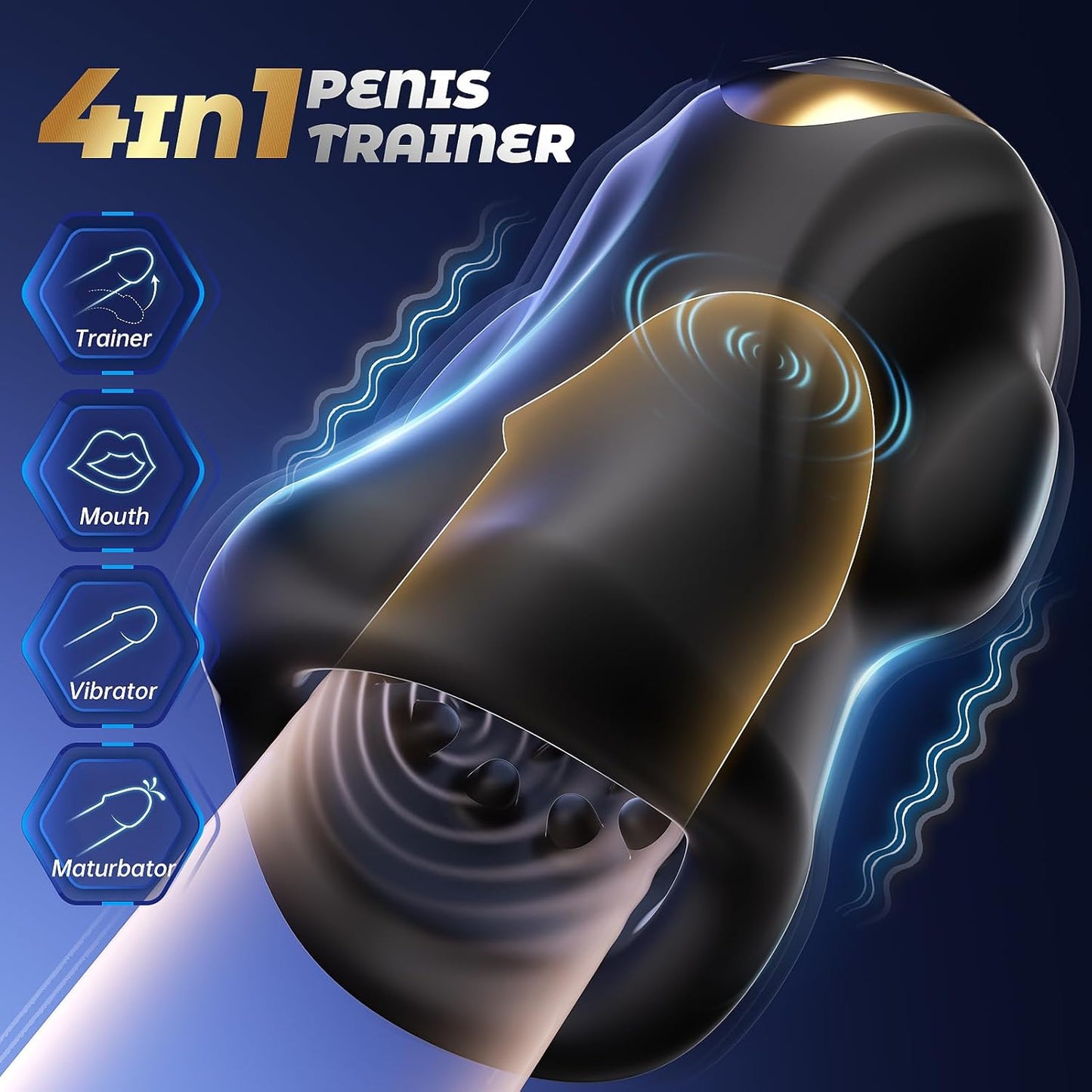 Male Sex Toys for Men Glans Vibrator, 4 - In - 1 Male Masturbator with 9 Vibrating Modes & 3 Motors & Smart AI Sync App for 360° Pocket Pussy Wrap, Penis Training Stimulator Blowjob Simulator Adult Toy - SinfulX - 