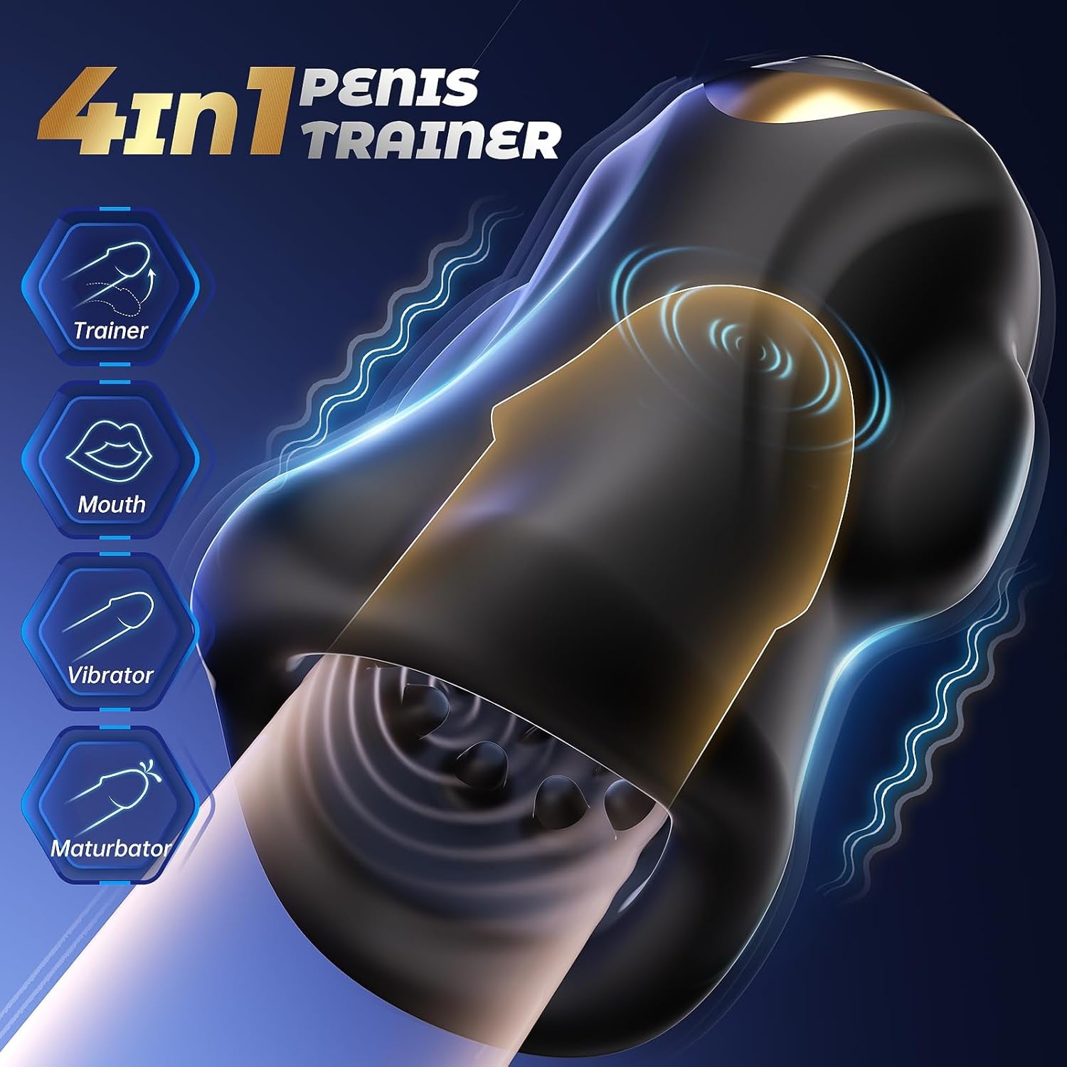 Male Sex Toys for Men Glans Vibrator, 4 - In - 1 Male Masturbator with 9 Vibrating Modes & 3 Motors & Smart AI Sync App for 360° Pocket Pussy Wrap, Penis Training Stimulator Blowjob Simulator Adult Toy - SinfulX - 