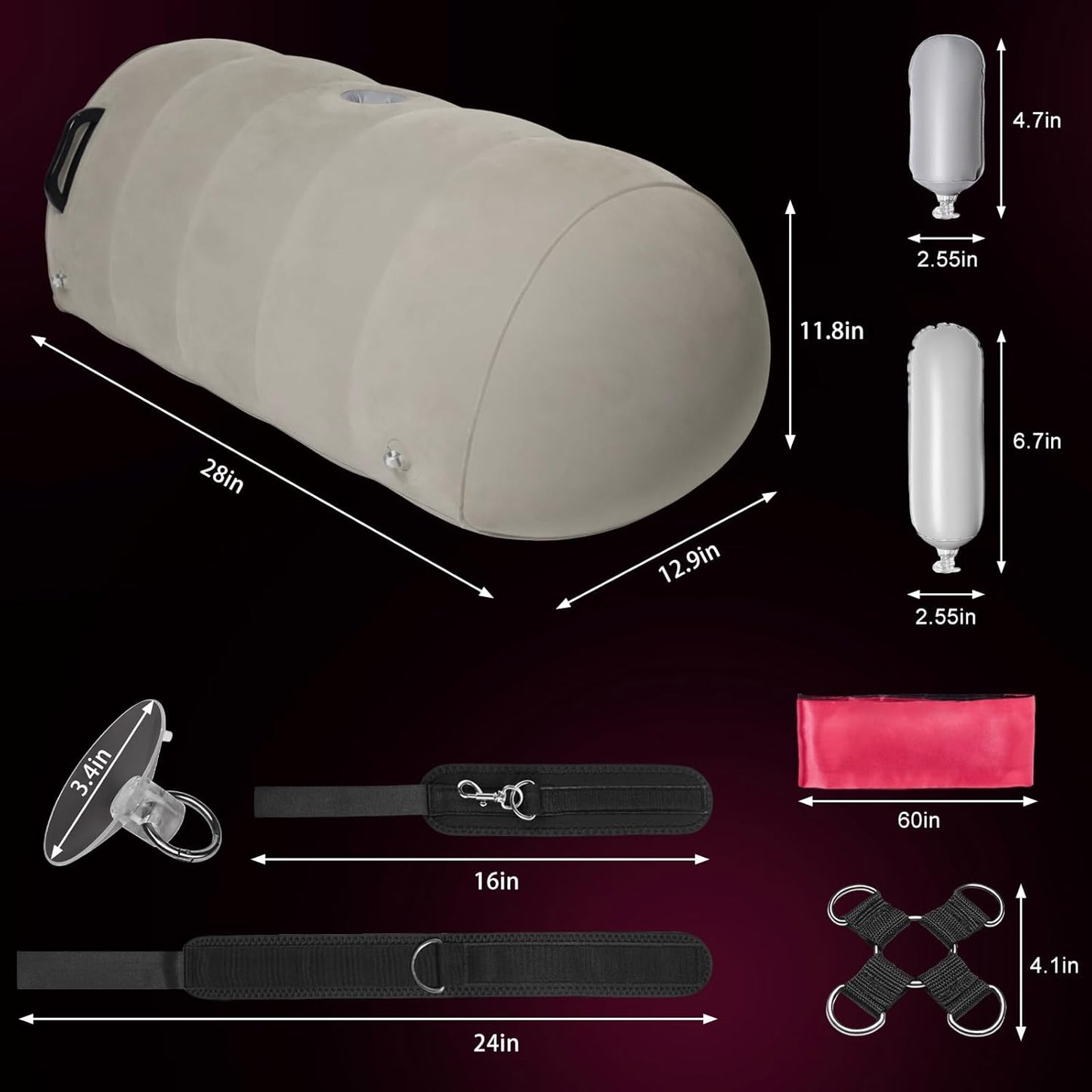 AirBond Inflatable BDSM Pillow with Restraints & Toy Mount - SinfulX - Personal Care > Sexual Wellness > Sex Pillow