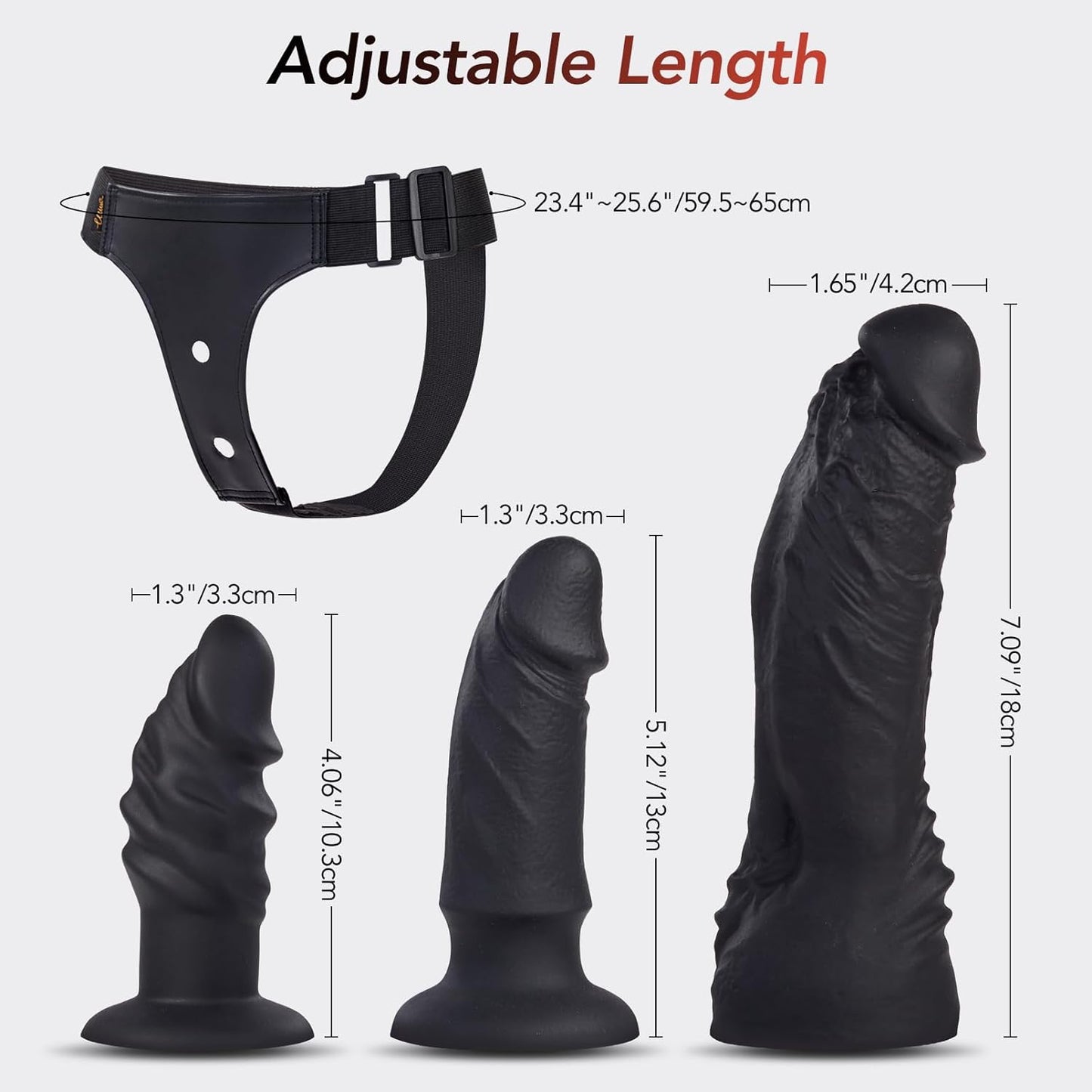 Strap - On Dildo Couple Sex Toys - Strap on 3 Removable Realistic Silicone Dildos Wearable Dildo Adjustable Pants G - Spot Stimulator Strapon Harness for Women, Lesbian & Couples Sex Toys, Black - SinfulX - 