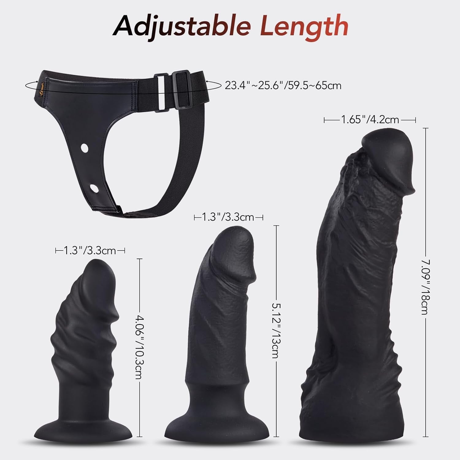 Strap - On Dildo Couple Sex Toys - Strap on 3 Removable Realistic Silicone Dildos Wearable Dildo Adjustable Pants G - Spot Stimulator Strapon Harness for Women, Lesbian & Couples Sex Toys, Black - SinfulX - 