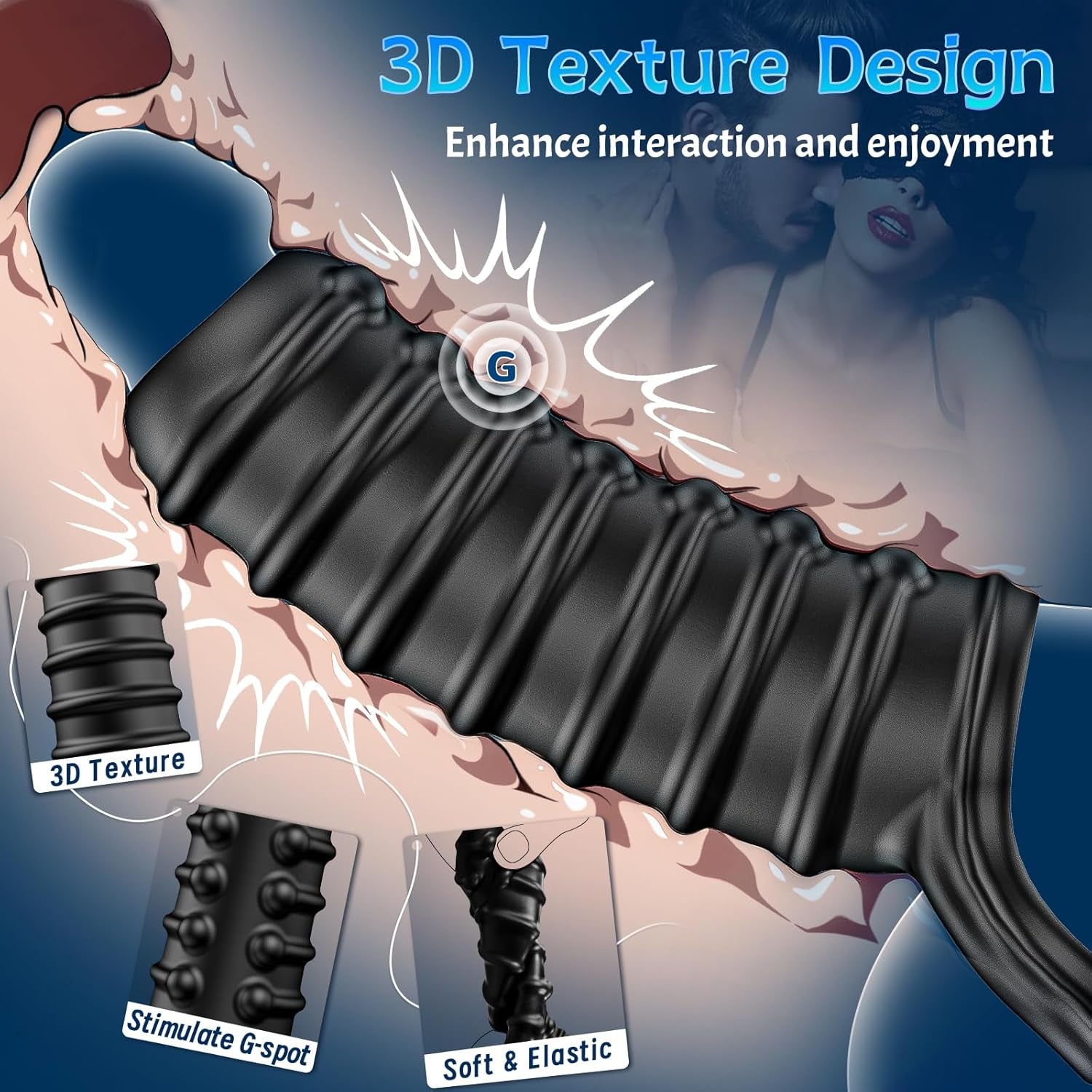 Penis Sleeve for Men - Textured Girth Enhancer Cock Sleeve G Spot Stimulation, Silicone Cock Ring Reusable Penis Extender, Waterproof Penis Pump Sex Toys for Male & Couples - SinfulX - 