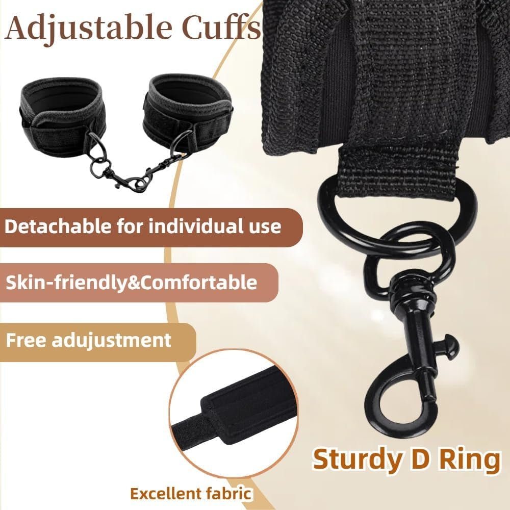 Spreader Bar Sex Toys Sex Furniture Restraints with Handcuffs Ankle Cuffs BDSM Bondage Set for Couples Adults SM Games Sex Play Adjustable and Detachable 22 - 36 Inch (Black) - SinfulX - 