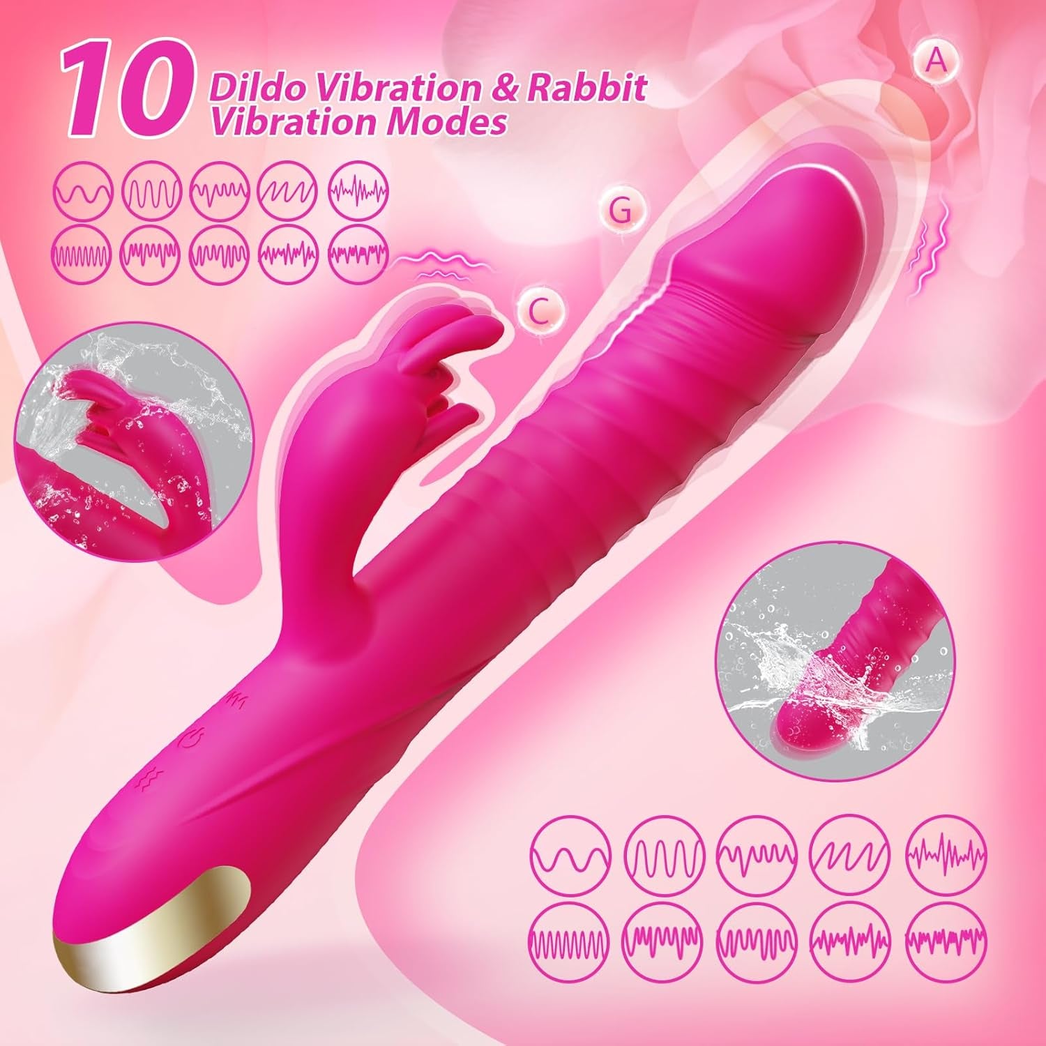 Thrusting Dildo Vibrators Sex Toys for Women - Dildos Adult Toys G Spot Rabbit Vibrator with 3 Thrust and 10 Vibrate Modes, Silicone Clitoral Stimulator Sex Toy for Solo and Couples Pleasure