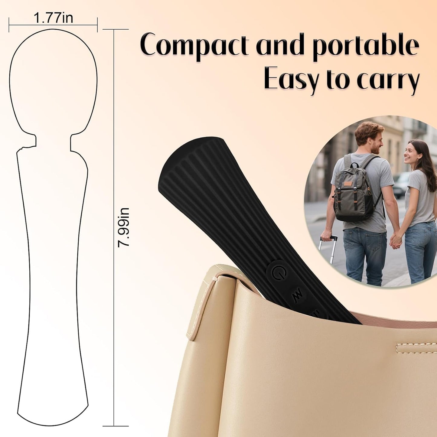 ShadowPulse Compact Wand Vibrator 12 Modes Waterproof - SinfulX - Personal Care > Sexual Wellness > Wand Vibrator