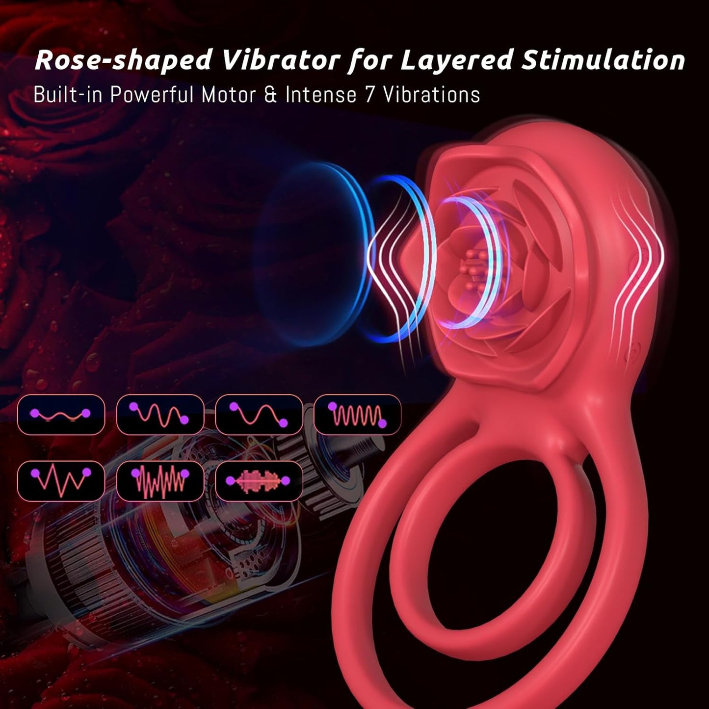PetalGrip Rose Cock Ring Clit Stimulator 7 Modes Silicone - SinfulX - Personal Care > Sexual Wellness > Couples Cock Ring