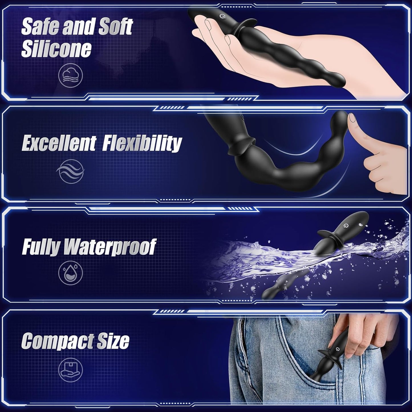 Anal Beads Prostate Massager - Anal Vibrator Beginner - Friendly 10 Vibrating Butt Plug with APP Control, Flexible Soft Silicone Anal Toys Male Sex Toys for Men Women Couples Waterproof - SinfulX - 