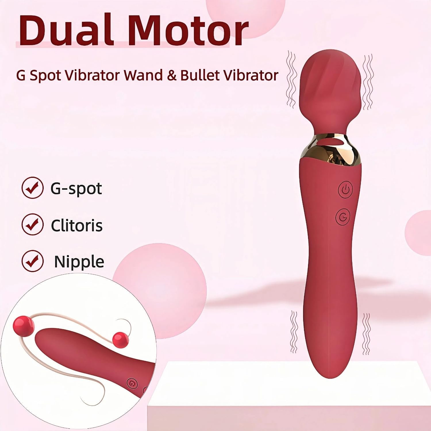2-In-1 Wand Massager for Women Rechargeable Waterproof Quiet Vibrator with 12 Speeds Powerful Clit Stimulator, G Spot Vibrating Dildo Adult Sex Toy for Personal Couples Pleasure and Travel