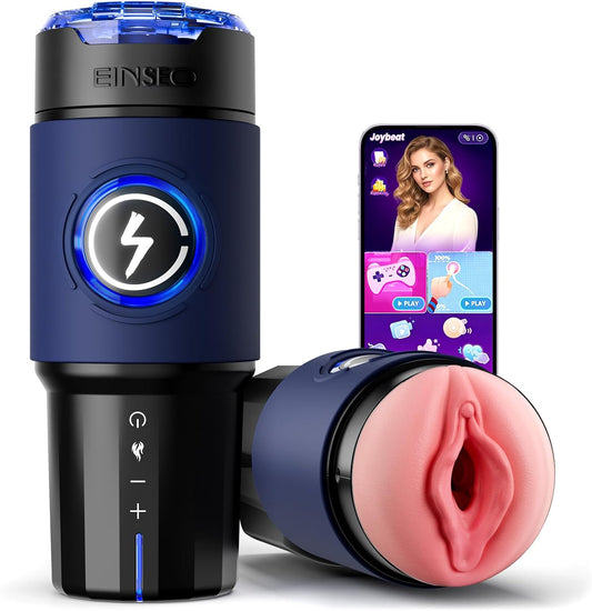 Male Masturbator Sex Toys for Men - AI & APP Control Thrusting Male Stroker with 360° Heating, 5 - Speed Smooth Motion Adult Men Sex Toy, Silent Brushless Motor, Pocket Pussy Sleeve & Phone Mount - SinfulX - 