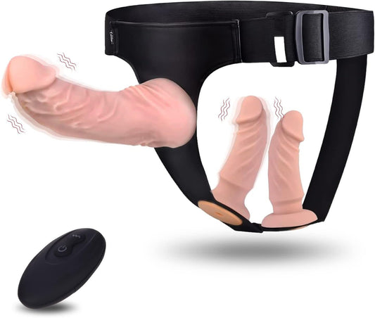 Harness Strap - On Vibration Realistic Dildos - Adjustable Strapless Strap - On Dildos with 10 Modes & 3 Dildos Silicone Anal G - Spot Stimulation Sex Toys for Women Couples Lesbian | Remote Control - SinfulX - 