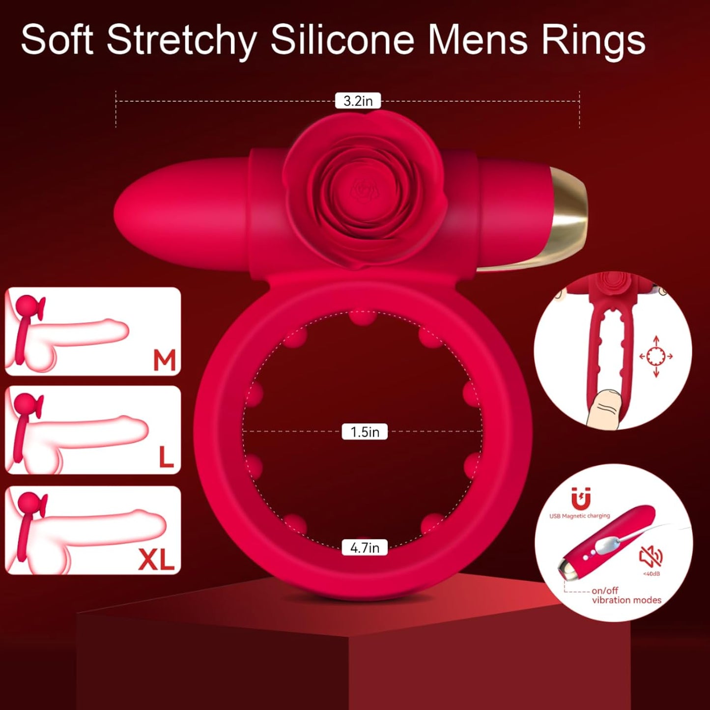CrimsonPetal Red Cock Ring Bullet Vibrator Clit Stimulator - SinfulX - Personal Care > Sexual Wellness > Couples Cock Ring