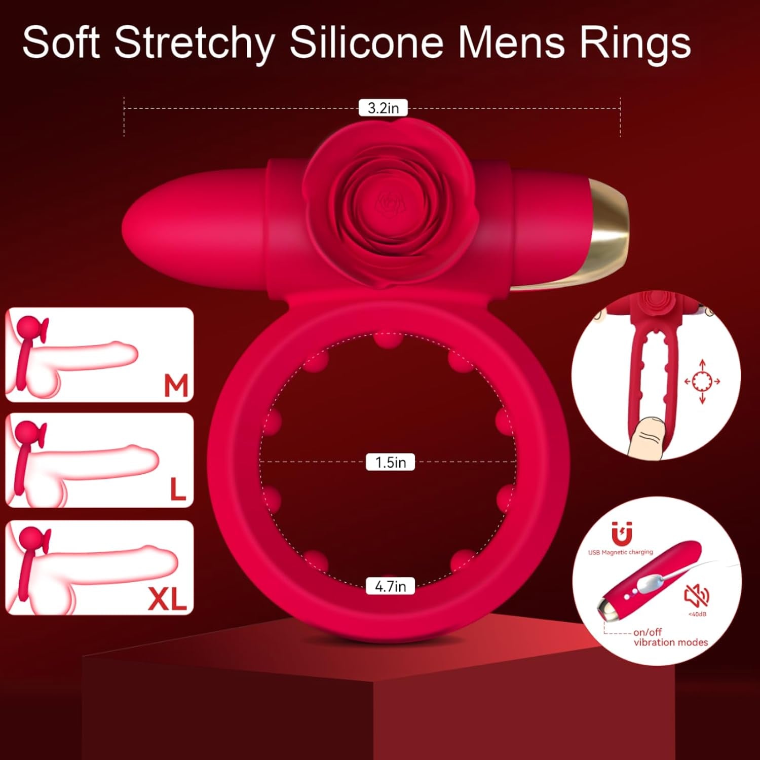 CrimsonPetal Red Cock Ring Bullet Vibrator Clit Stimulator - SinfulX - Personal Care > Sexual Wellness > Couples Cock Ring