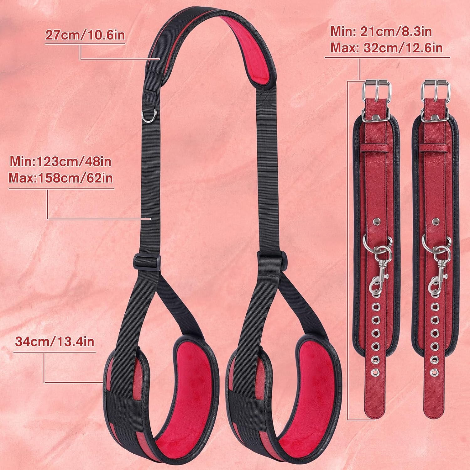 Sex Bondage BDSM Kit, Bed Restraints Set with Handcuffs Neck to Thigh/Ankle, Adjustable Leg Straps&Handcuffs for SM Adult Couples Game Play, Sex Toy for Women Beginner Leg Straps Tie Set Rope