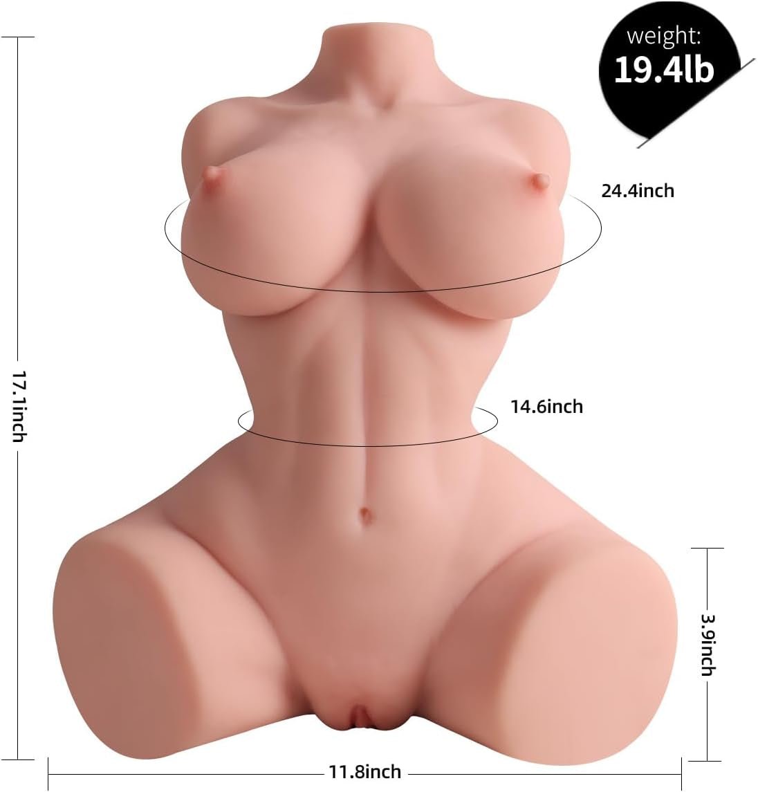 Sex Doll Torso for Men Adult Sex Toys with Pussy Ass Boobs, Muscular Vest Lines for Male Masturbators 3 in 1 Realistic Sex Dolls Toys Female Torso with Breats and 3D Vagina Anus Love Doll - Flesh XQ - SinfulX - 