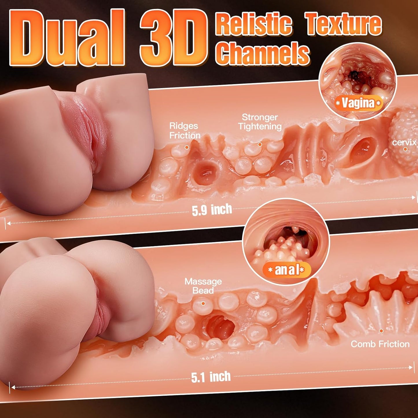 Sex Doll Male Sex Toys, Triple - Layer Realistic Sex Dolls 6LB Pocket Pussy Masturbator Big Fat Butt Sex Toy for Men Lifelike Soft Ass with Tight Vagina & Anal Channel Adult Toys Stroker - SinfulX - 
