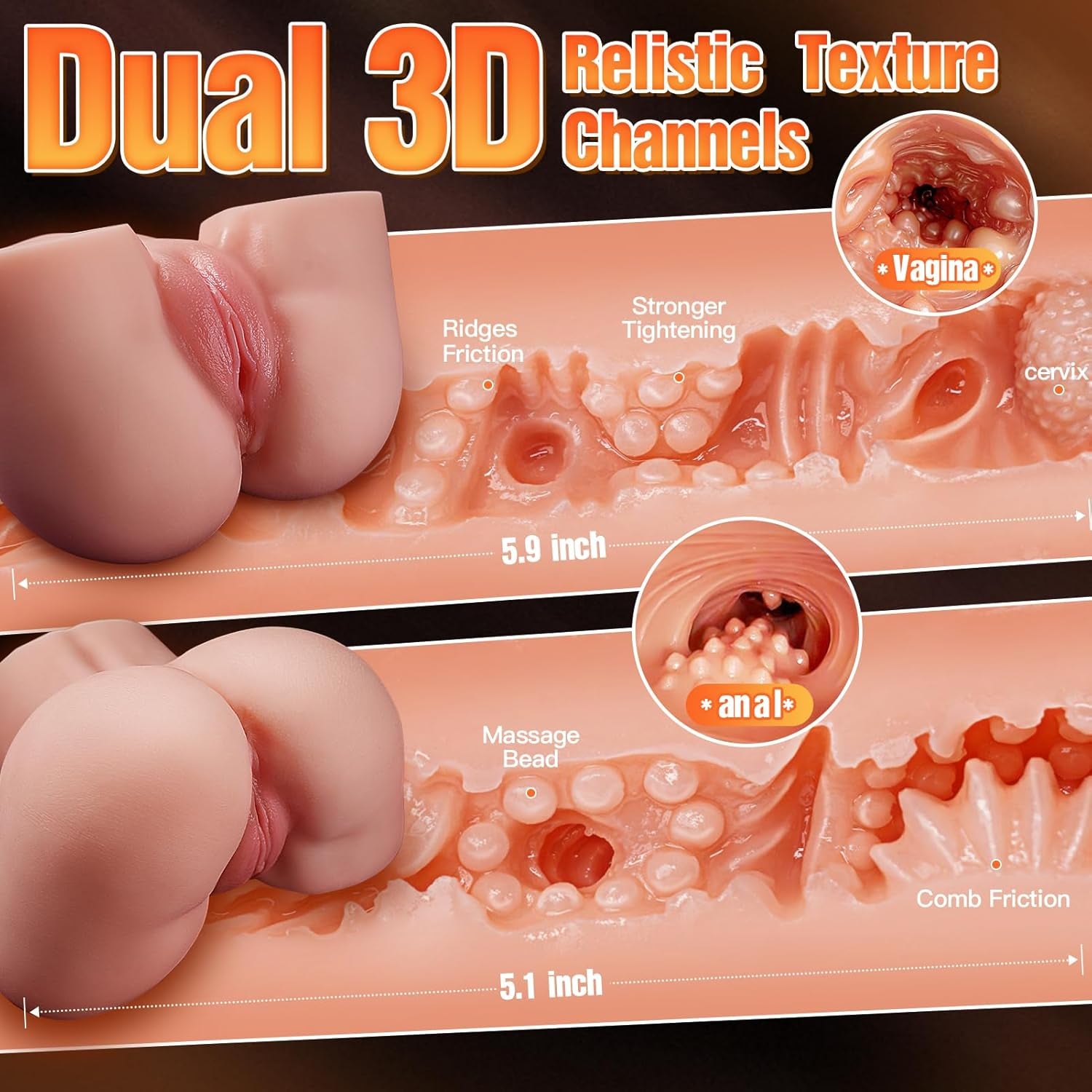 Sex Doll Male Sex Toys, Triple - Layer Realistic Sex Dolls 6LB Pocket Pussy Masturbator Big Fat Butt Sex Toy for Men Lifelike Soft Ass with Tight Vagina & Anal Channel Adult Toys Stroker - SinfulX - 