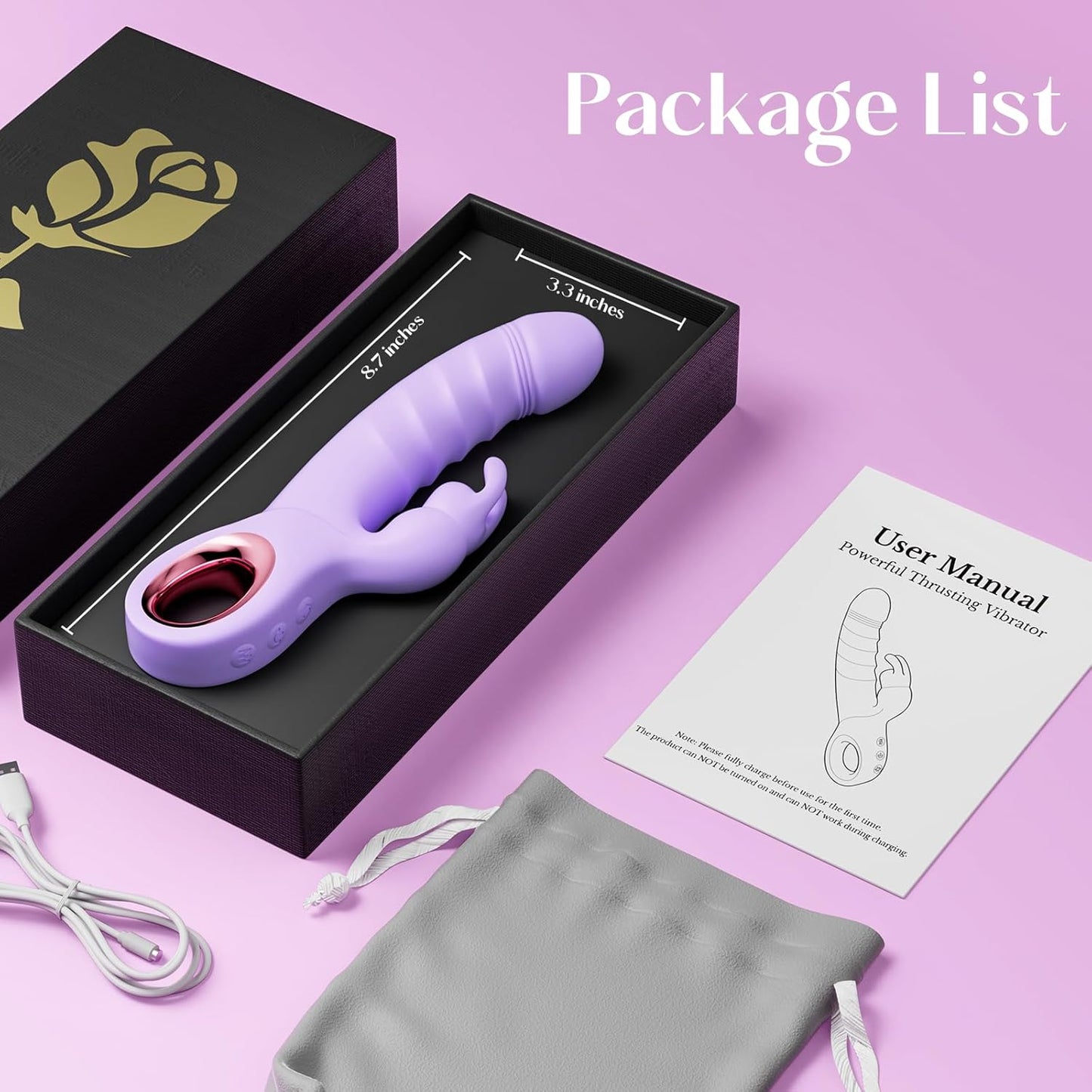 Thrusting Dildo Vibrator Adult Toys - Rabbit Vibrator Dildos with 7 Thrusting & Rabbit & Vibration Modes - Independent Control Sex Toys with Multiple Stimulation, G Spot Vibrator for Women